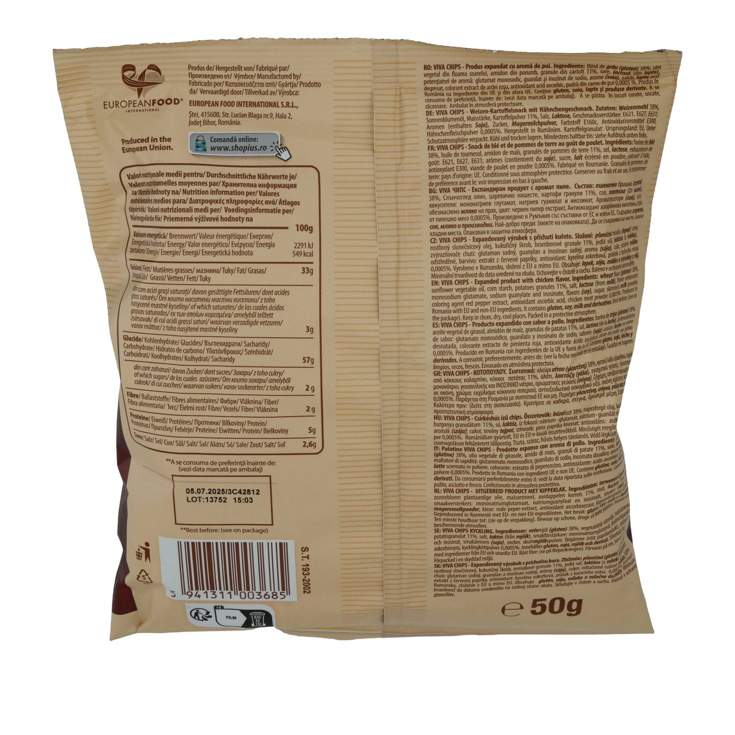 Chips gusto pollo Viva | Snack | Chips al sapore di pollo | 50 g