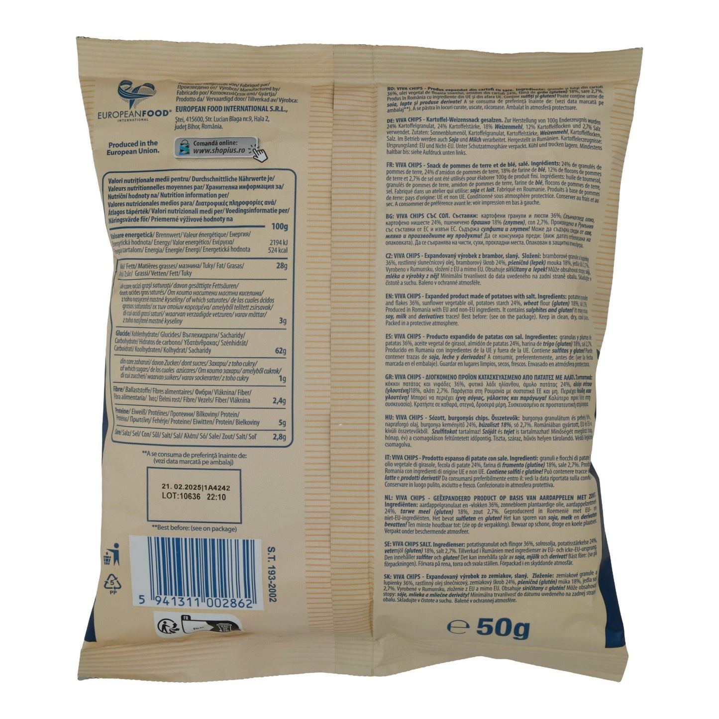 Chips Salate Viva | Patatine | Con Sale | 50 g