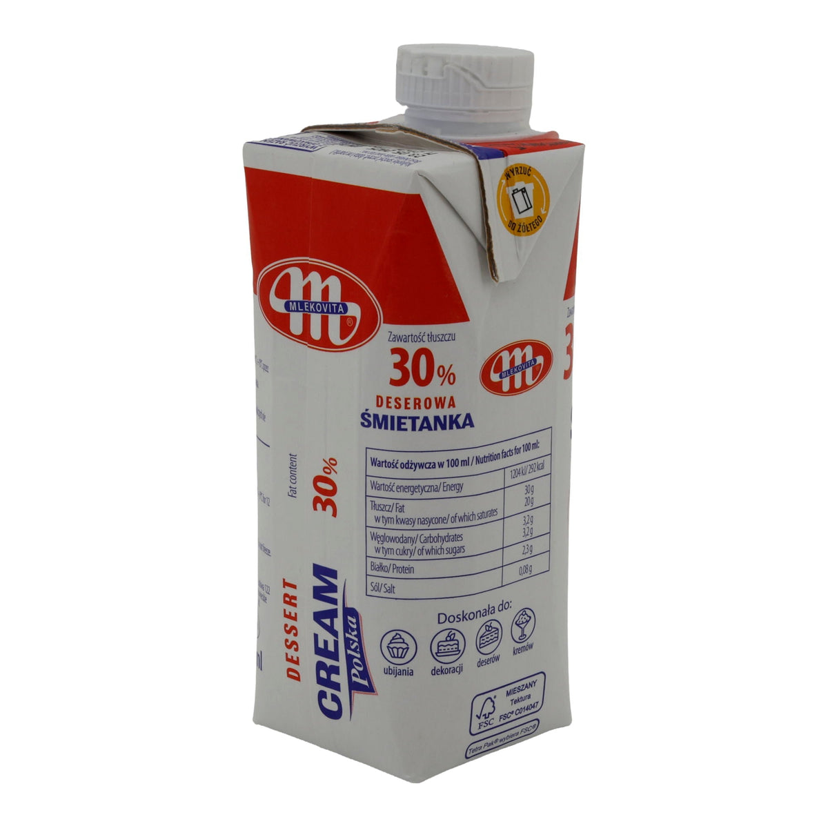 Dessert-Sahne Mlekovita | Sahne | 30 %, Polnische Sahne für süße Kreationen | 330 ml MLEKOVITA