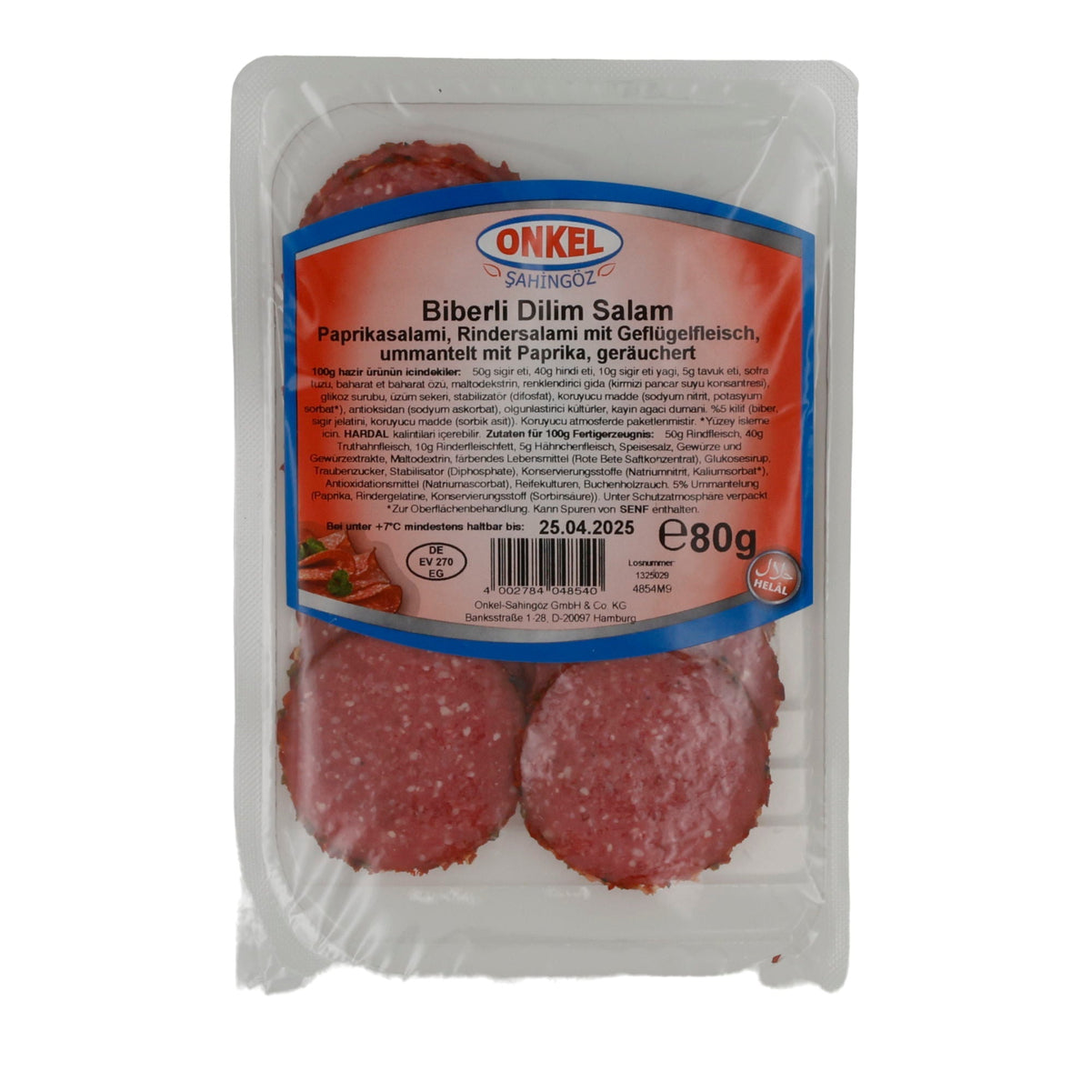 Dilim Salam Onkel Sahingöz | Halal-Paprikasalami | Mit Rind & Geflügel | 80 g ONKEL SAHINGÖZ