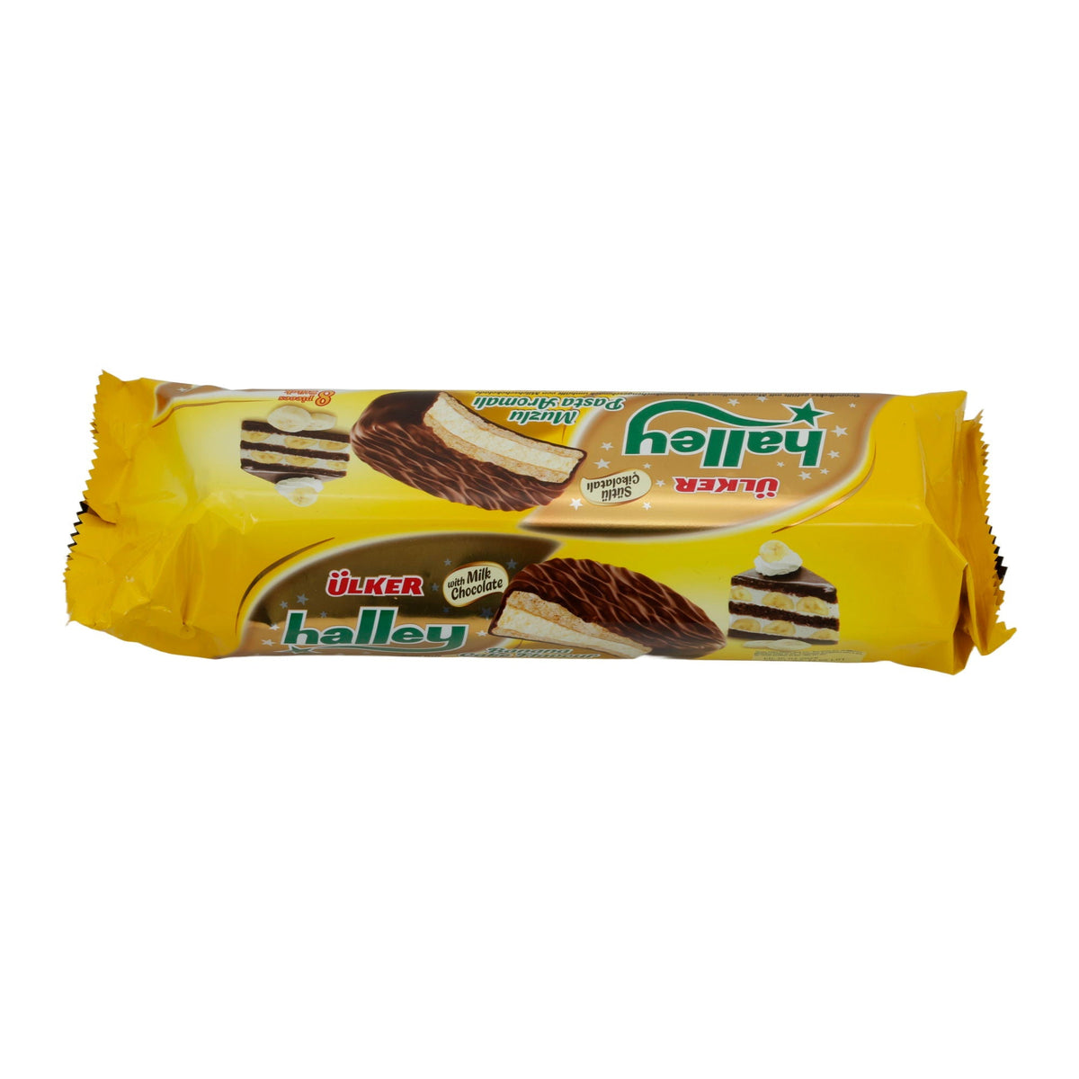 Doppelkekse Ülker | Kekse | Halley Muzlu, Mit Marshmallow-Bananenfüllung & Milchschokolade, 8 Stück 240g UELKER