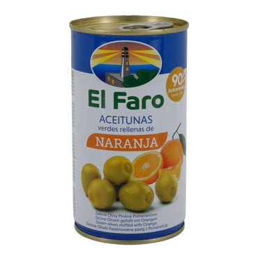 El Faro | Grüne Oliven gefüllt mit Orangenpaste | Fruchtig & Mediterran | 350 g / 150 g Abtropfgewicht Silca