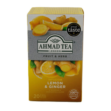 Früchtetee Ahmad Tea | Lemon & Ginger Kräutertee | 100 % natürlich | 20 Teebeutel AHMAD TEA