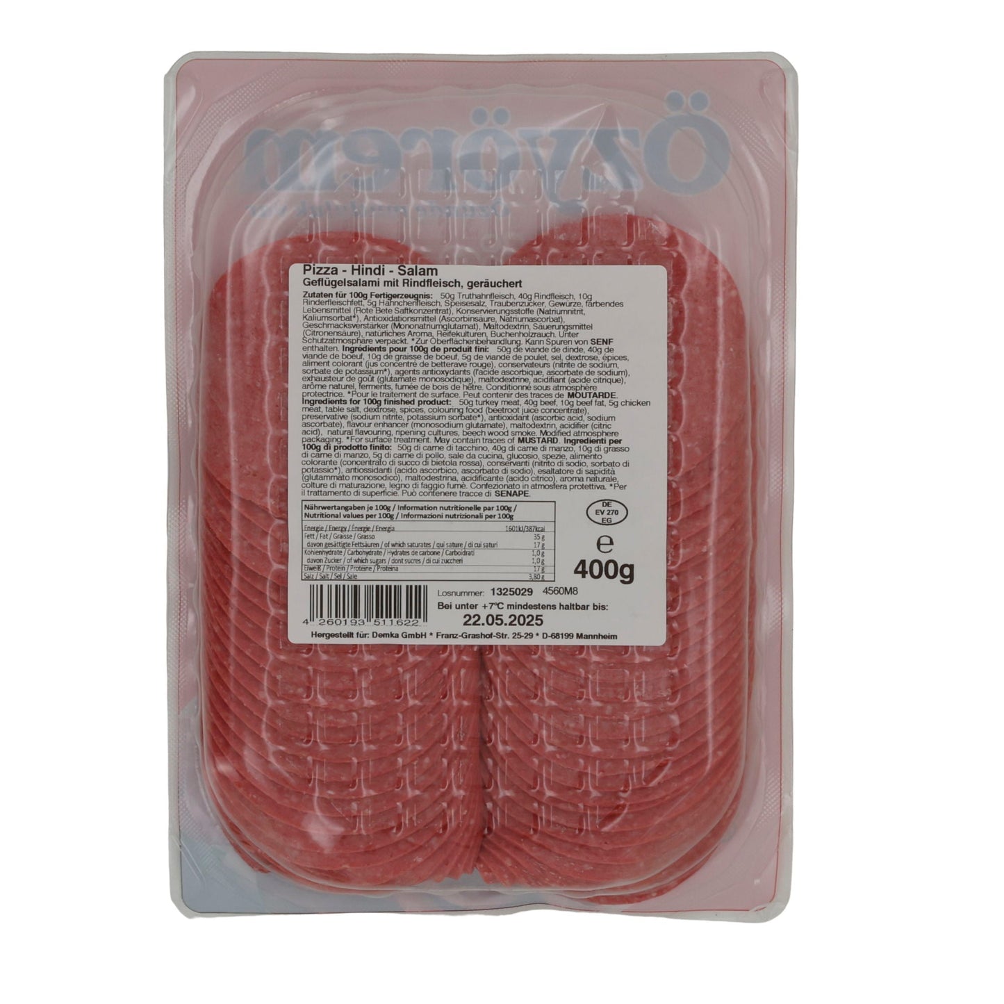 Geflügelsalami Özyörem Hindi Dilim Salami | Geräuchert | Mit Rindfleisch | 400 g OEZYOEREM