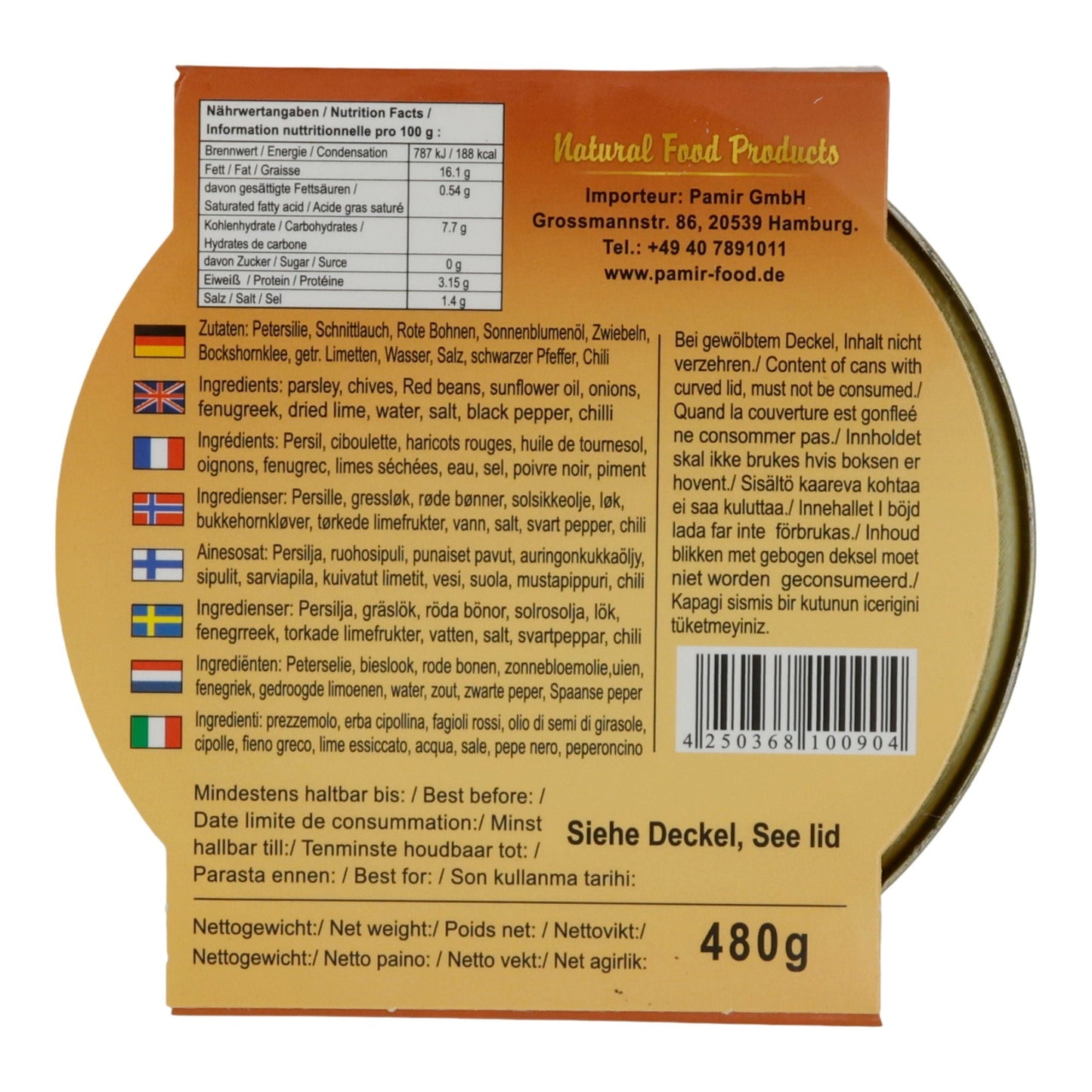 Gemüse Eintopf Pamir | Orientalisch | mit Kräutern und roten Bohnen | 480 g Dose PAMIR