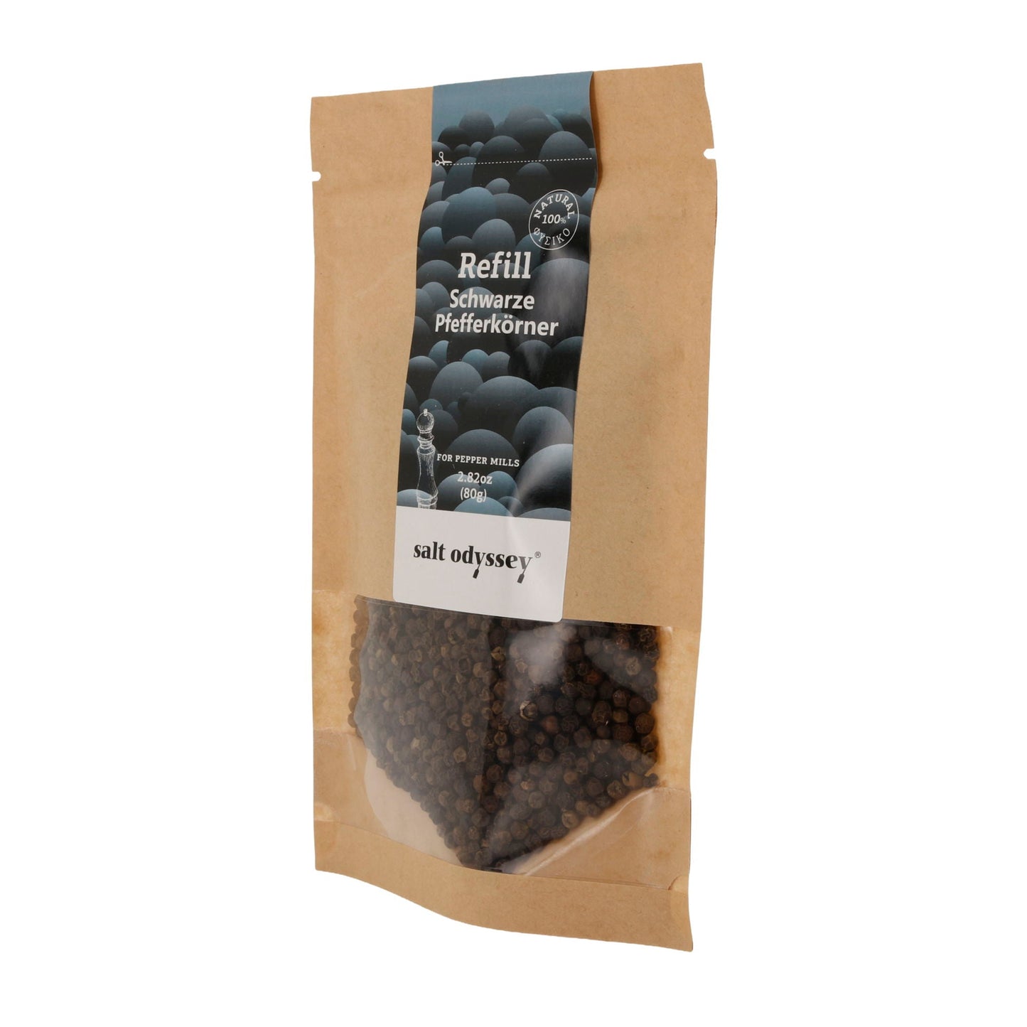 Gewürze Salt Odyssey | Schwarze Pfefferkörner Nachfüllpackung | 100 % Natur | 80 g