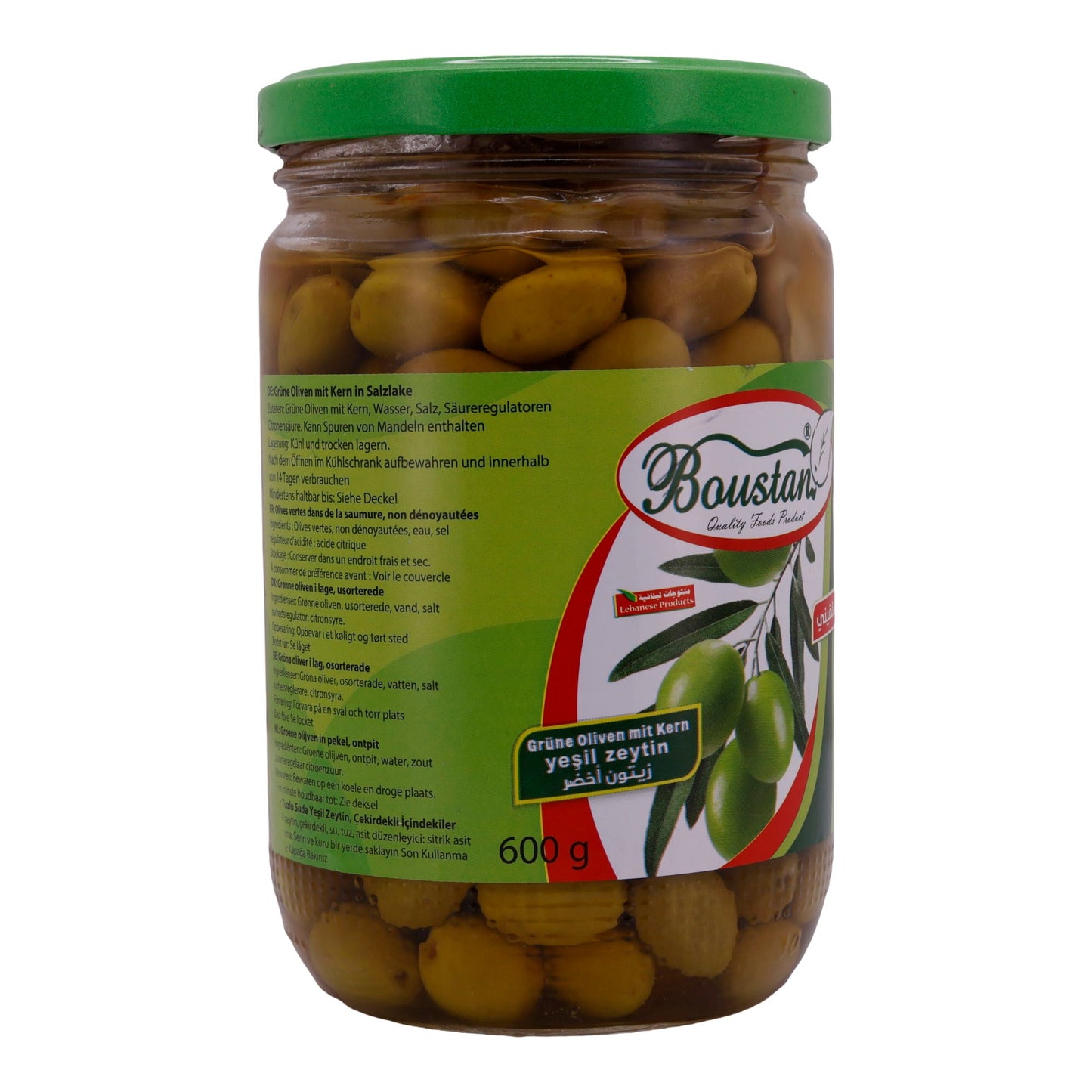 Olive verdi Boustan | Con nocciolo | In salamoia, qualità superiore | 600 g
