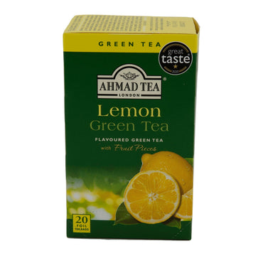 Grüntee Ahmad Tea | Lemon Green Tea | Aromatisierter Grüner Tee mit Zitronenschalen | 20 Teebeutel AHMAD TEA