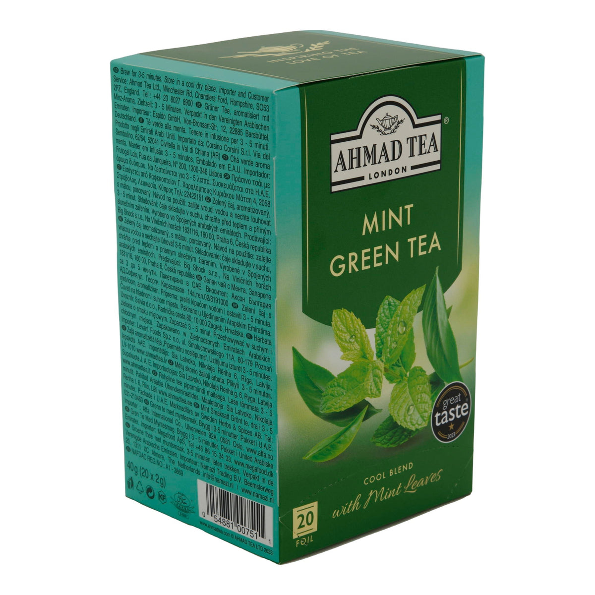 Grüntee Ahmad Tea | Mint Green Tea | Mit Minzblättern | 20 Teebeutel | Frisch & Aromatisch AHMAD TEA
