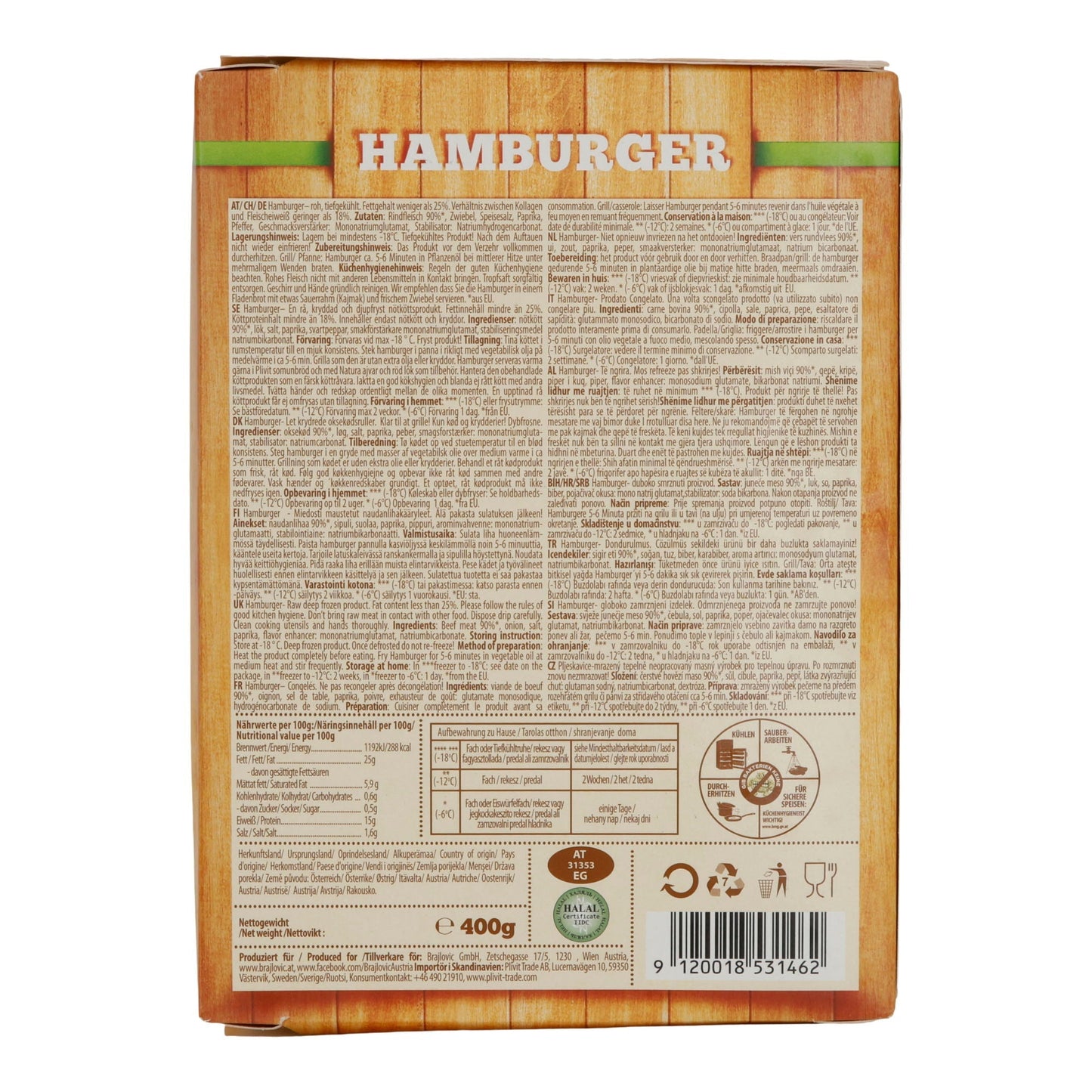 Hamburger Brajlović | 100 % Rindfleisch | Tiefgefroren | 400 g (4 × 100 g) BRAJLOVIC
