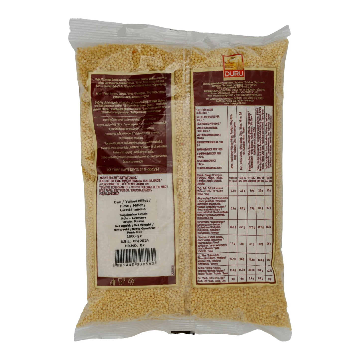 Hirse Duru | Miglio Giallo | Miglio giallo per piatti sani e versatili | 1 kg