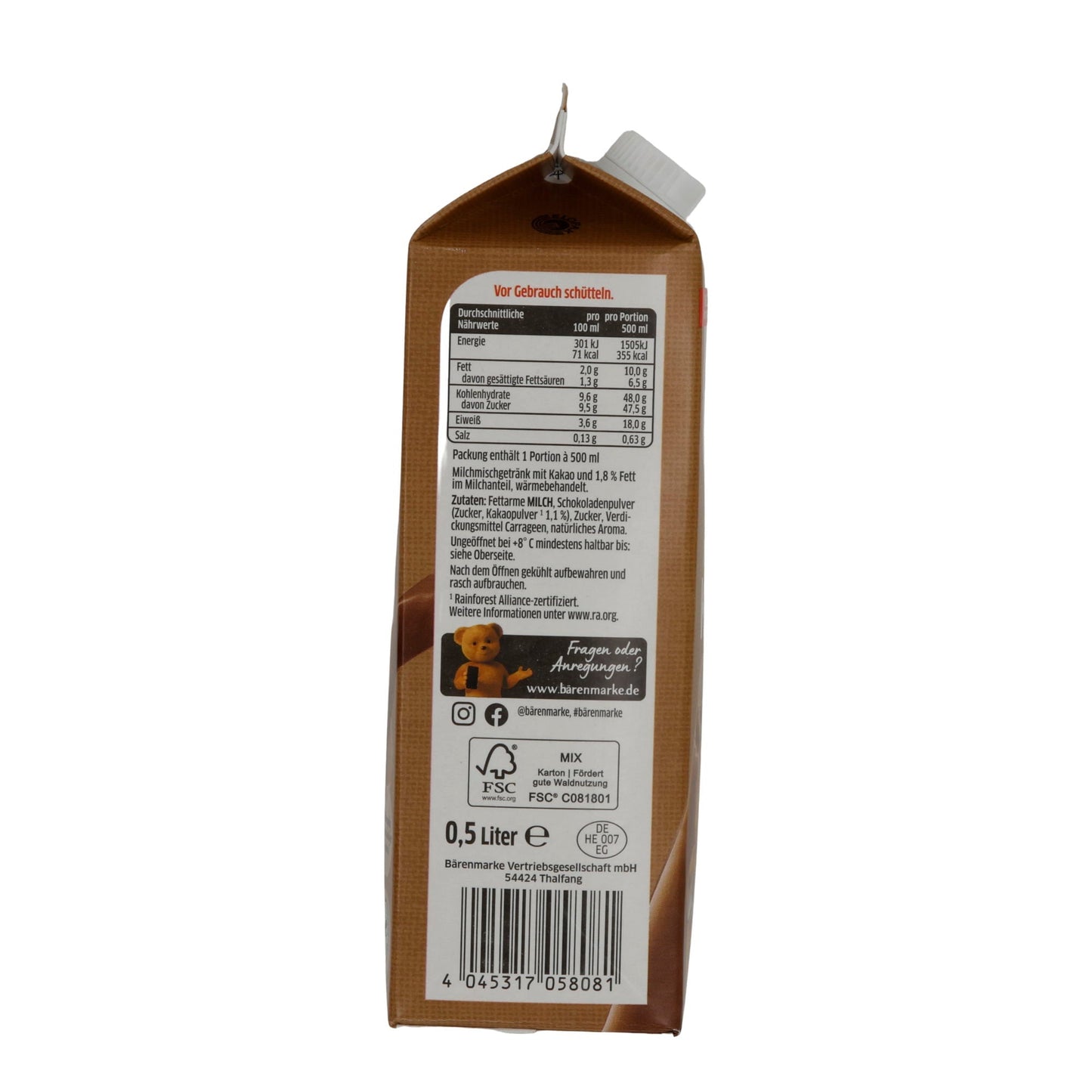 Kakao Bärenmarke Frischer Kakao | Vollmundig & schokoladig | 0,5 l BAERENMARKE