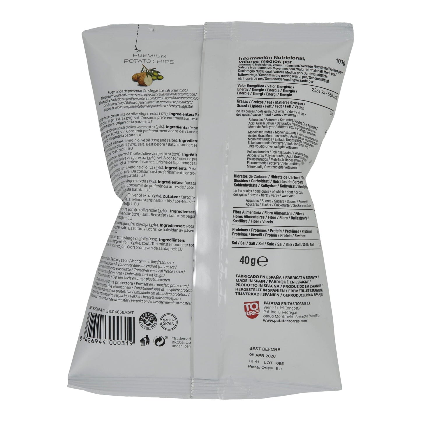Kartoffelchips Torres | 100 % Olivenöl | Premiumqualität, glutenfrei | 40 g Silca