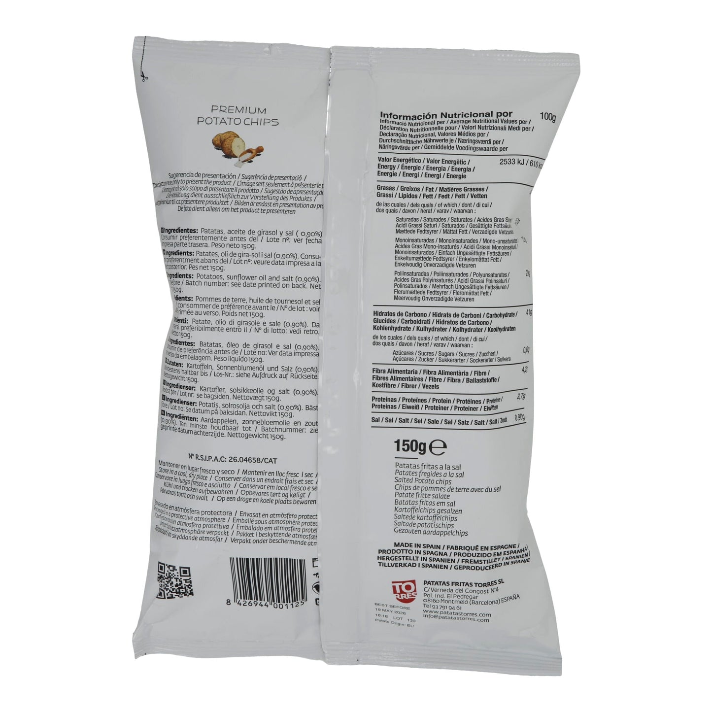 Kartoffelchips Torres | Mediterranes Salz | Premiumqualität, klassisch, vegan | 150 g - kurzes MHD 19.05.2025 Silca