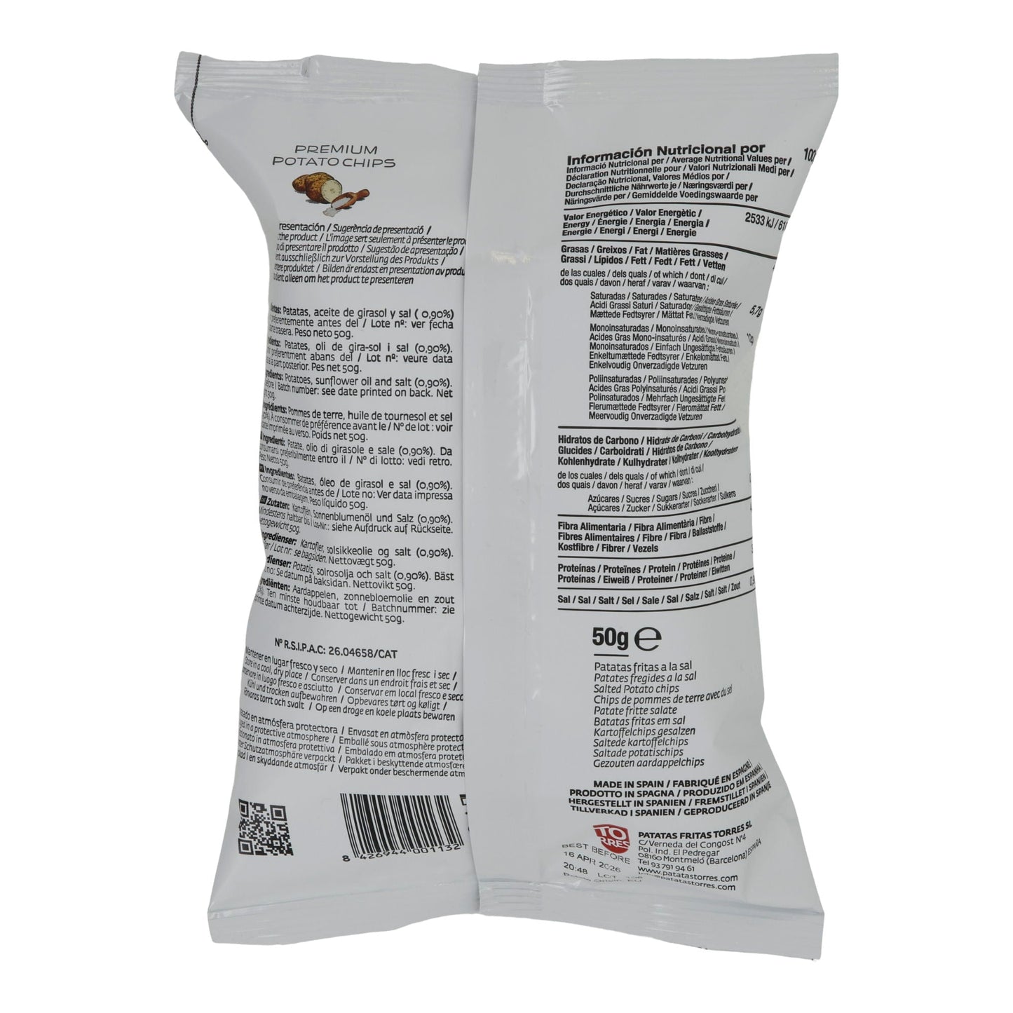 Kartoffelchips Torres | Mediterranes Salz | Premiumqualität, klassisch, vegan | 50 g Silca