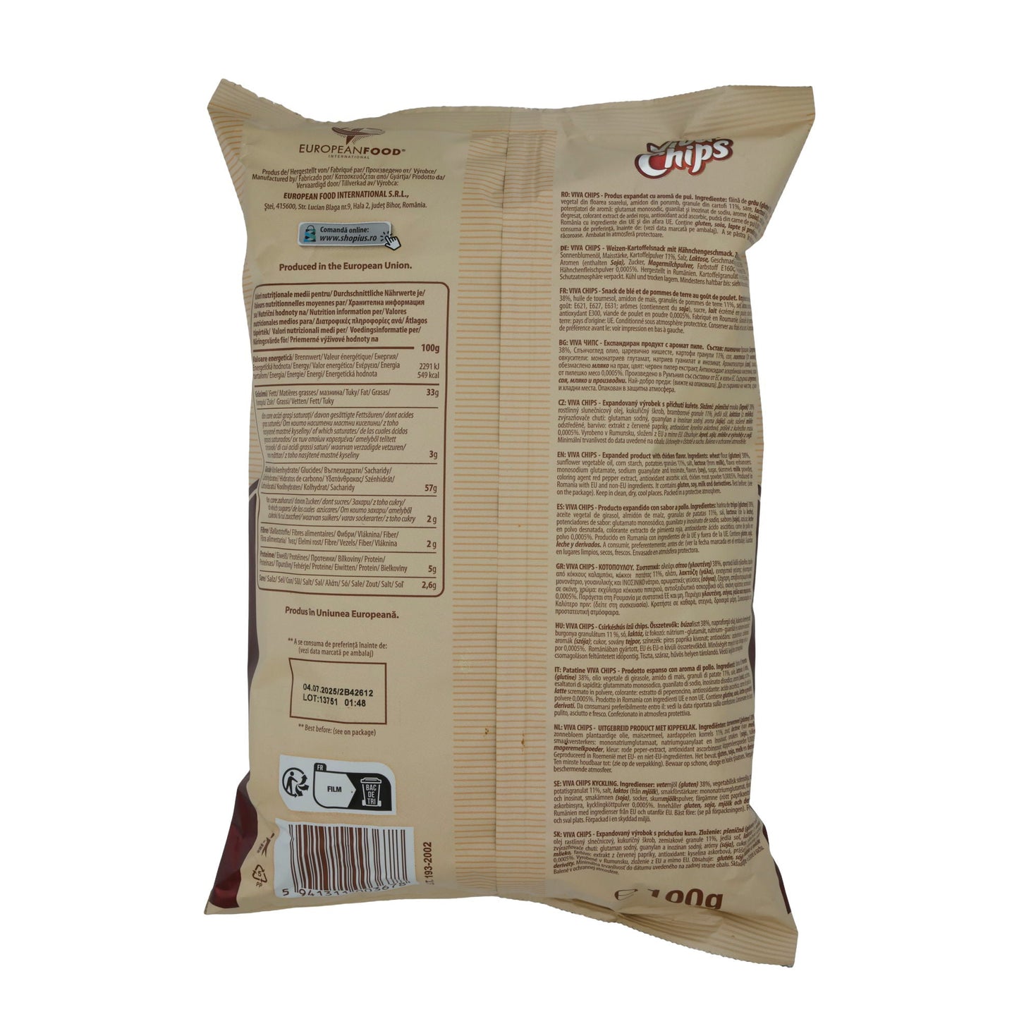 Snack di patate Viva Chips | Gusto pollo | Con aroma di pollo | 100g