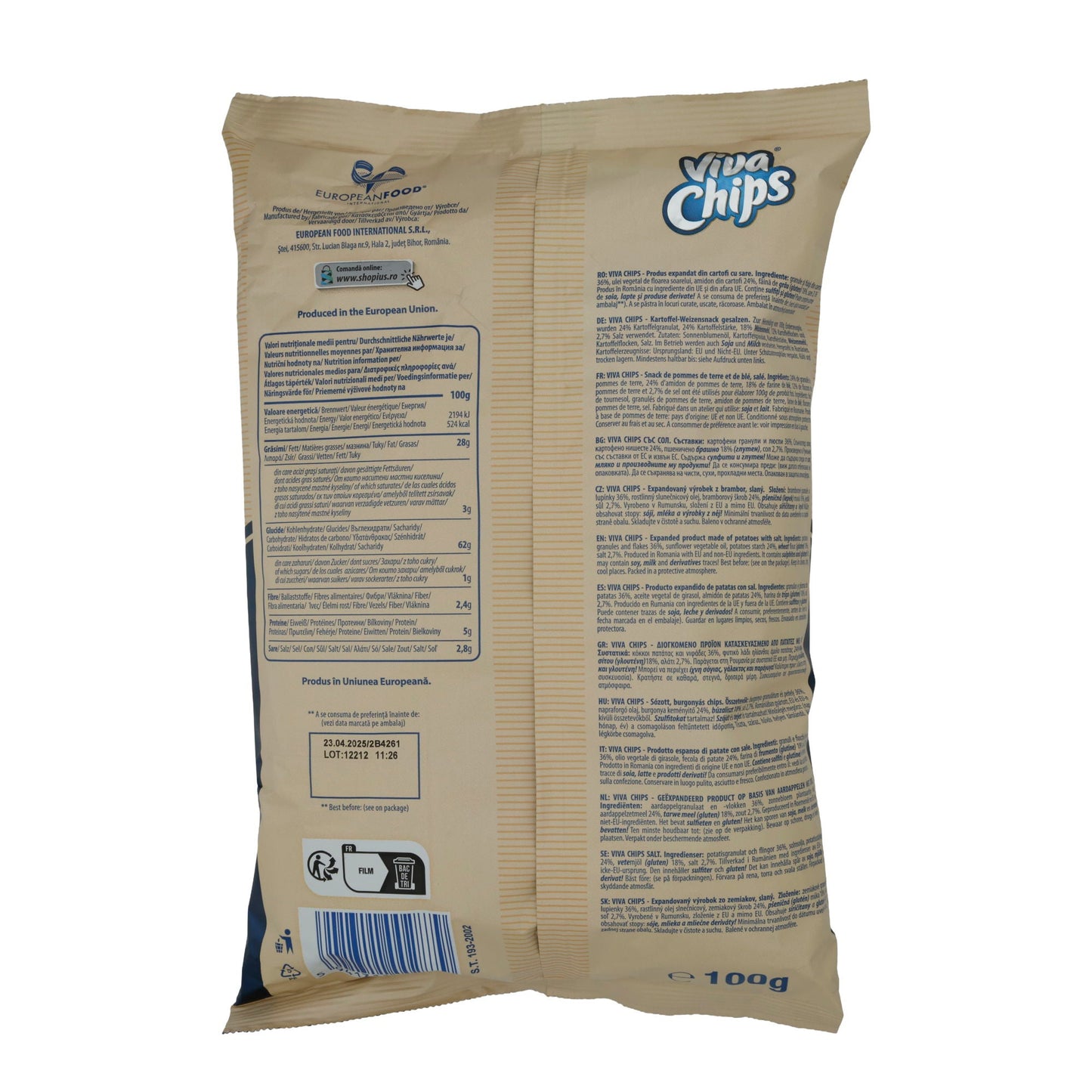 Snack di patate Viva Chips | Sale | Croccante, con sale | 100 g