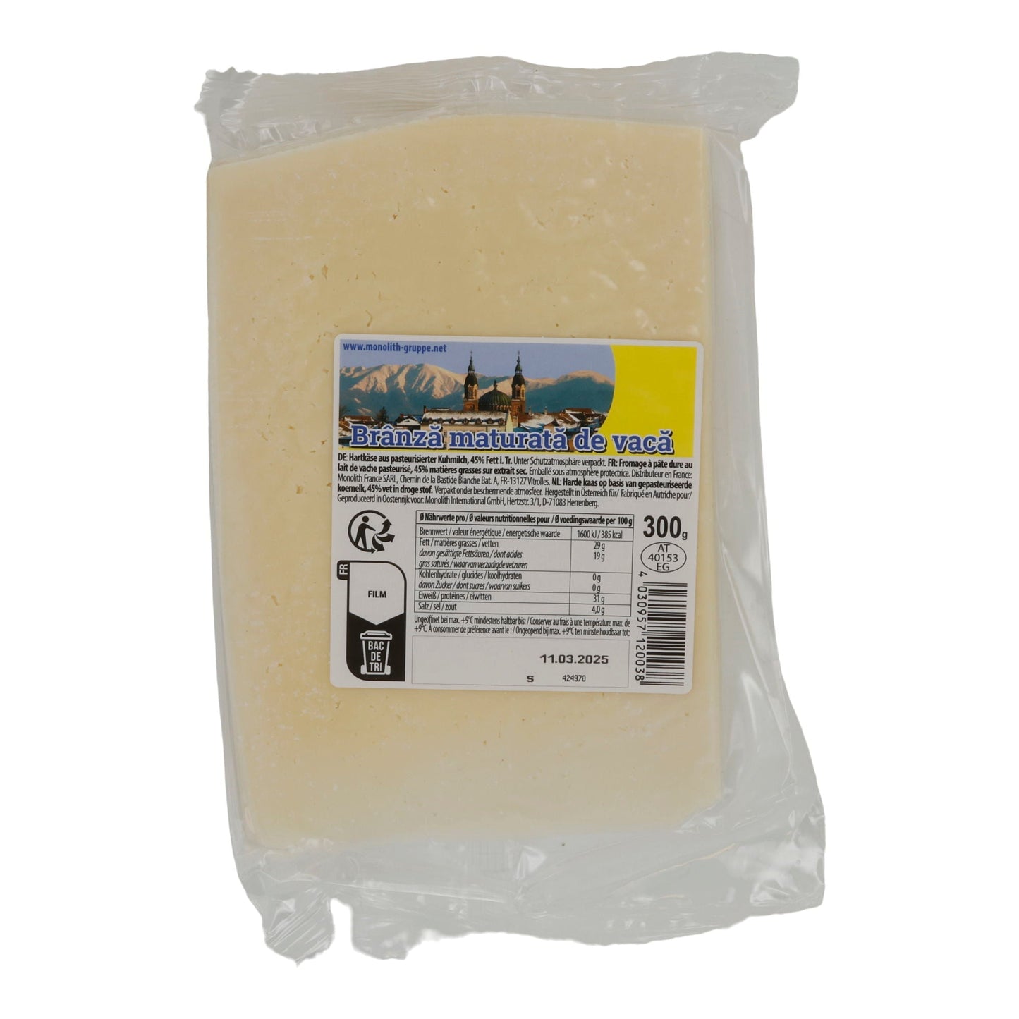 Käse Brânză maturată de vacă | Gereift | Kuhmilchkäse für herzhafte Gerichte | 300 g MONOLITH