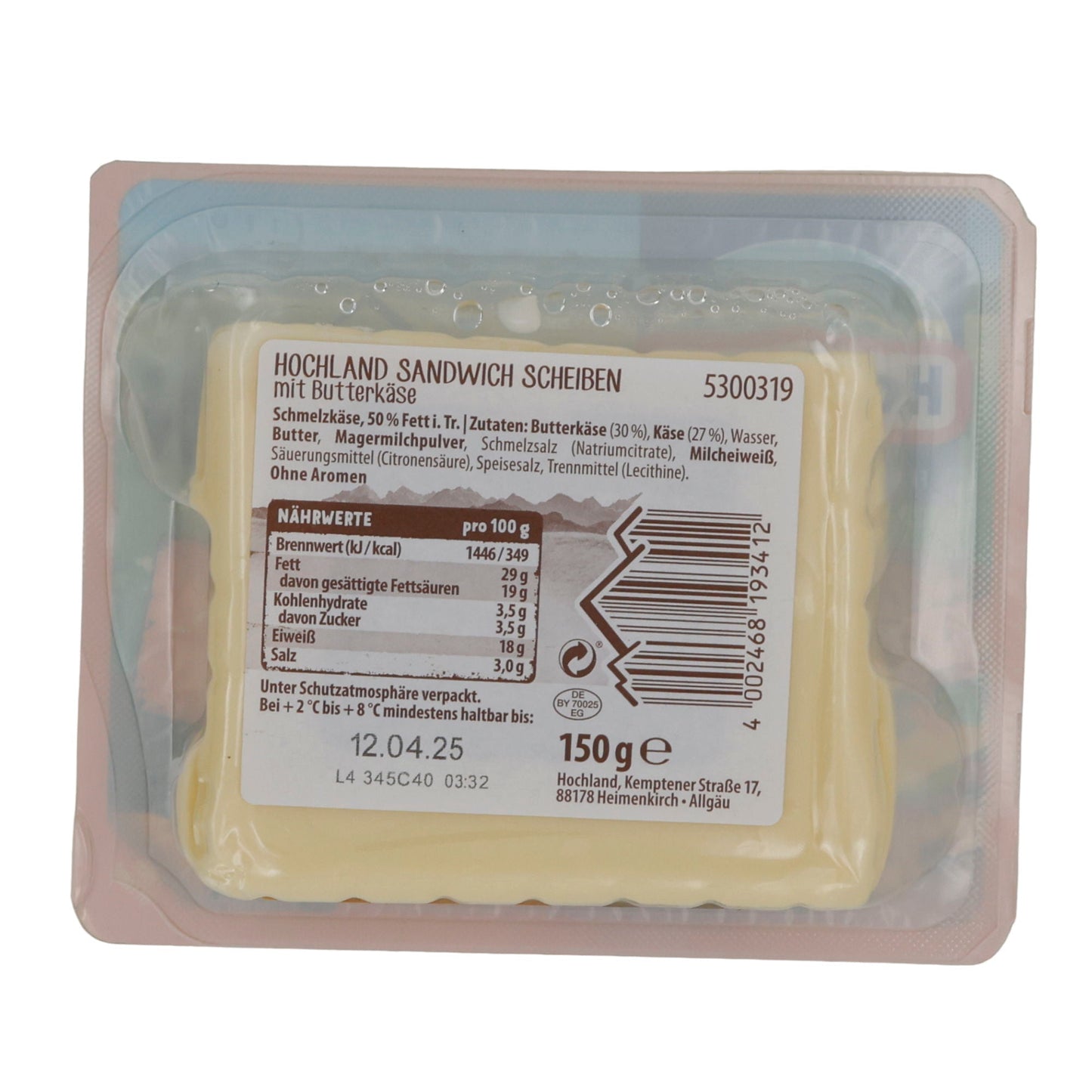 Käsescheiben Hochland Sandwich Scheiben mit Butterkäse | Cremig | Für Sandwiches und Snacks | 150 g HOCHLAND