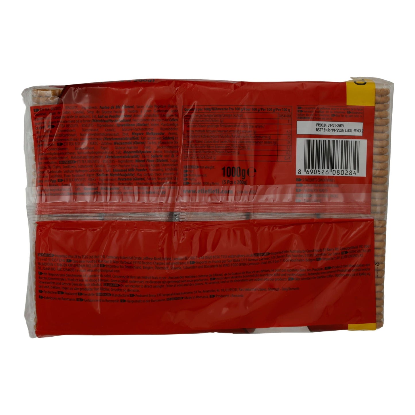 Kekse ETi Tea Biscuits Classic | Gebäck | Weizenmehlkekse im 5er Pack | 1000 g