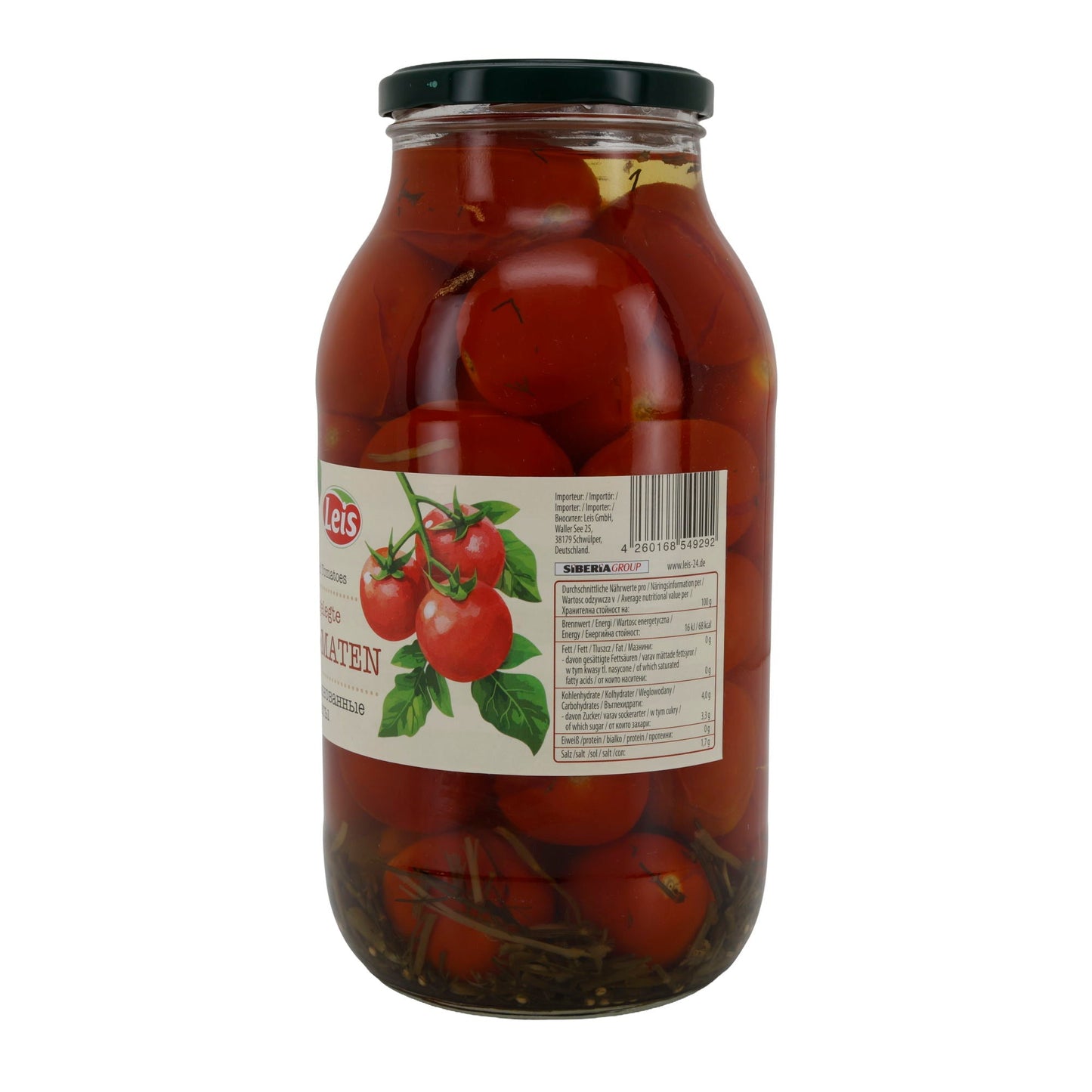 Leis | Eingelegte Tomaten | Würzig eingelegte ganze Tomaten im Glas | 1850 g LEIS