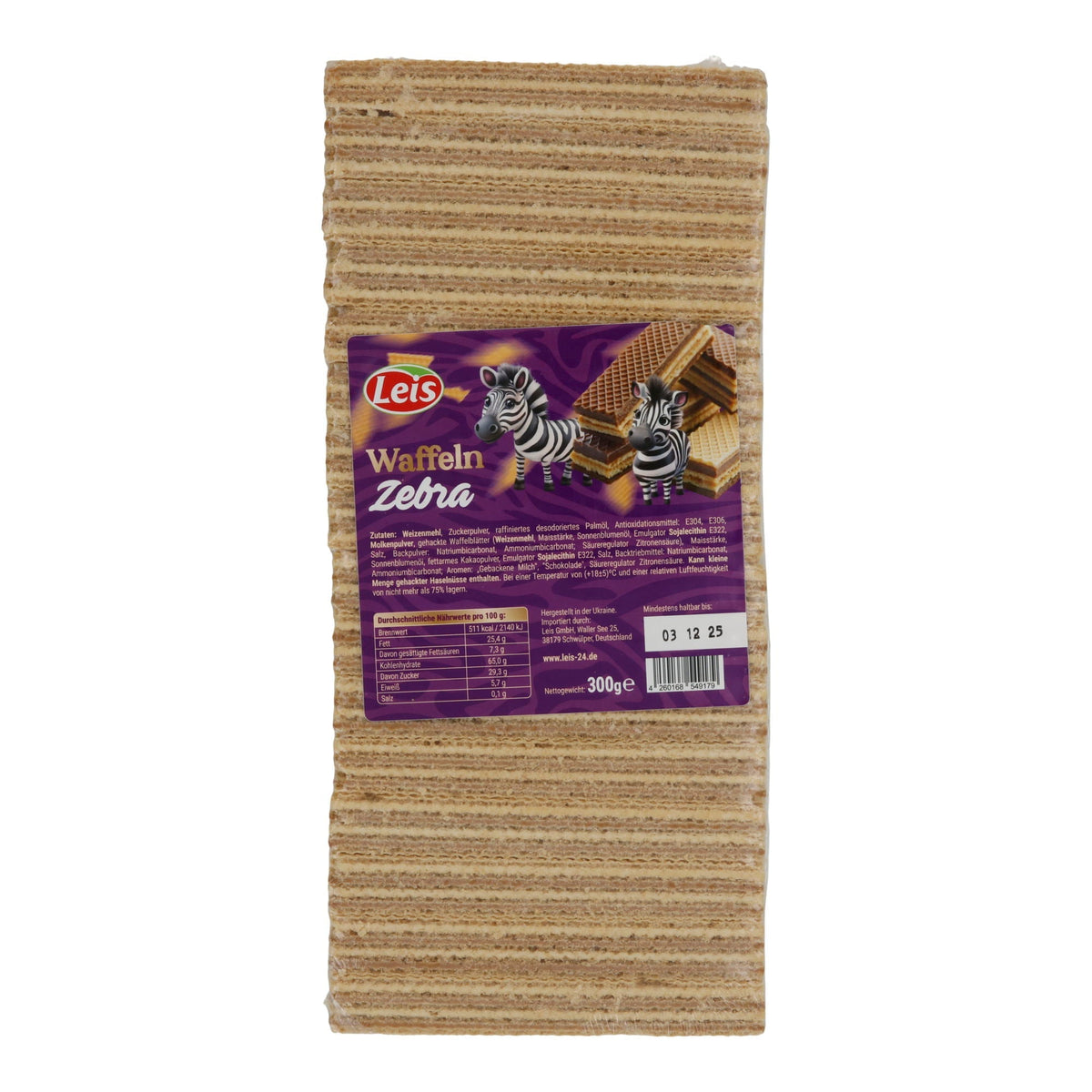 Leis Waffeln Zebra | Knusperwaffeln mit Cremefüllung | 300 g | LEIS
