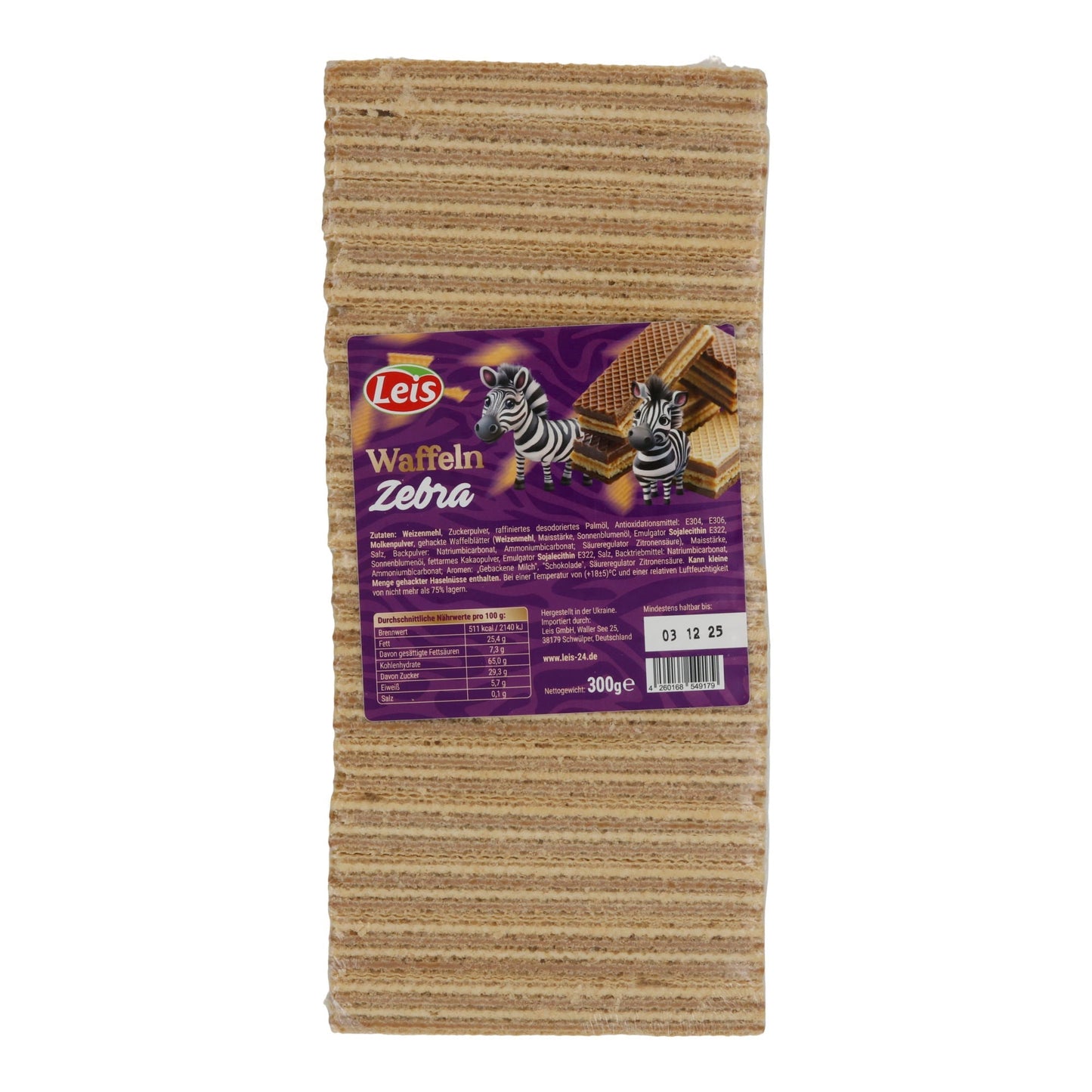 Leis Waffeln Zebra | Knusperwaffeln mit Cremefüllung | 300 g | LEIS