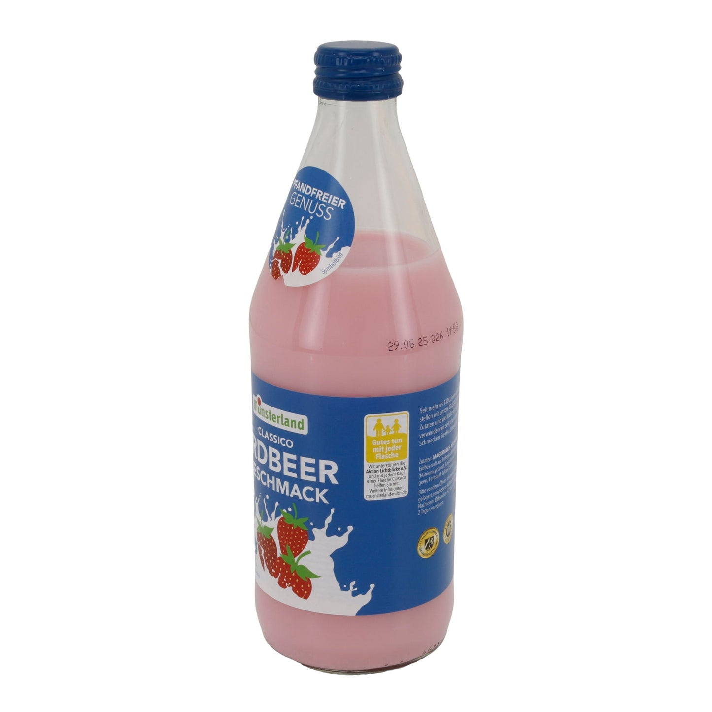 Milchmischgetränk Münsterland Classico Erdbeergeschmack | Milchmischgetränk | 1,5 % Fett | 500 ml Glasflasche MUENSTERLAND