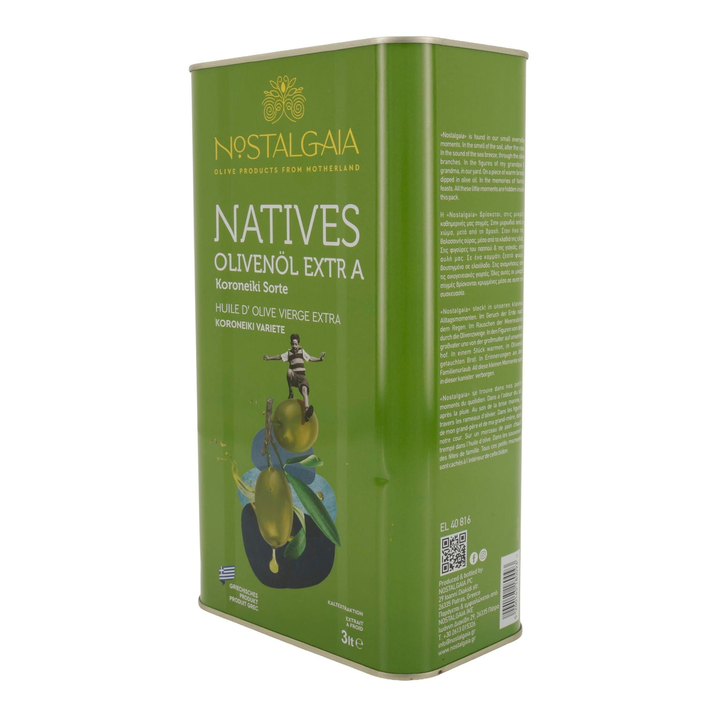 Sızma Zeytinyağı | Nostalgia | Koroneiki Çeşidi | 3 Litre – Soğuk Sıkım, Yunan Ürünü