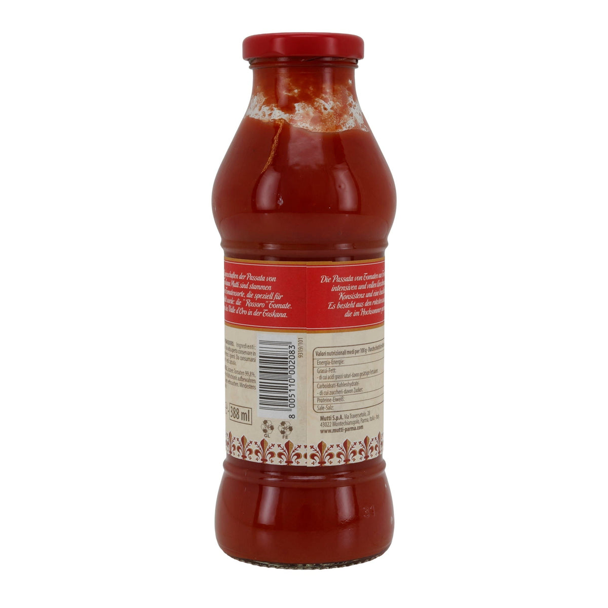 Passierte Tomaten Mutti | Passata | aus der Toskana | 400 g Glasflasche MUTTI