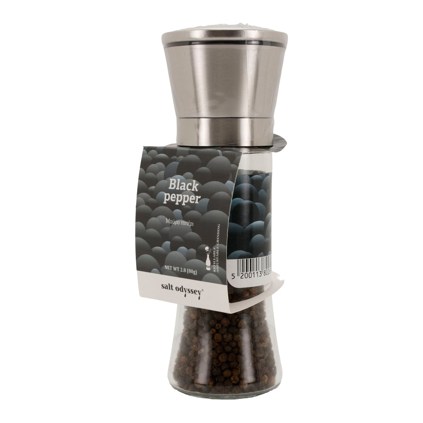 Pfeffermühle Salt Odyssey | Schwarzer Pfeffer ganz | Intensiv aromatisch | 80 g Mühle