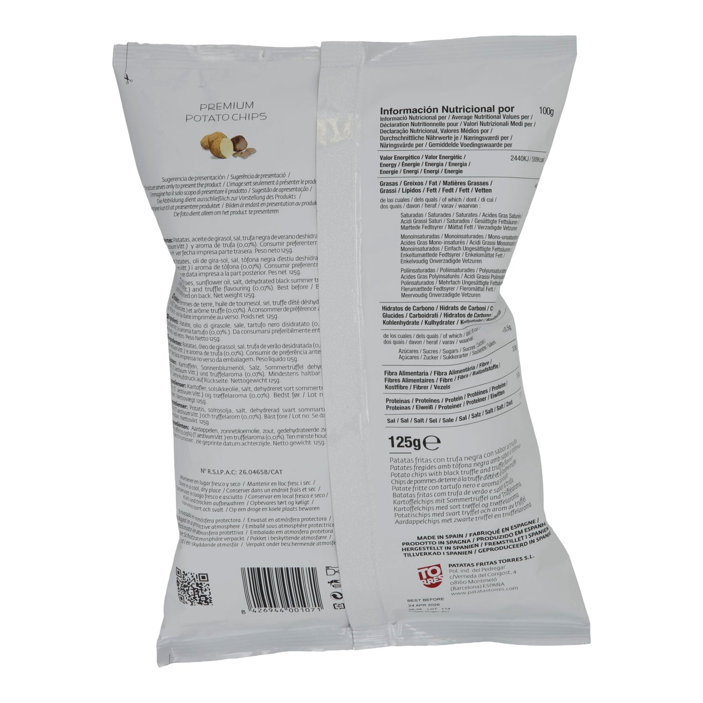 Premium Chips Torres | Black Truffle Chips | Gourmet Kartoffelchips mit schwarzem Trüffel | 125 g Silca