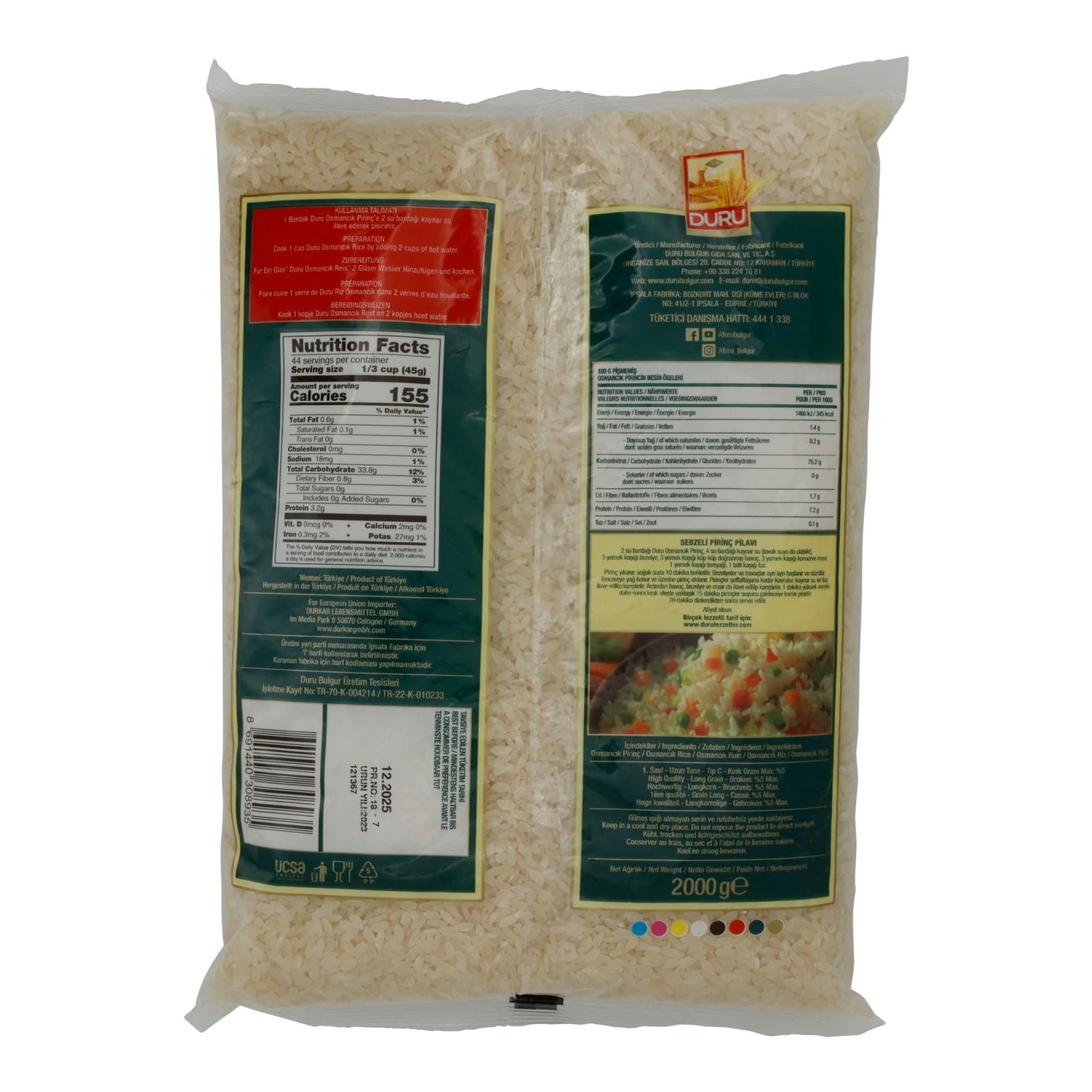 Reis Duru | Osmancık Rice | Aromatisch aus der Trakya-Region | 2000 g DURU