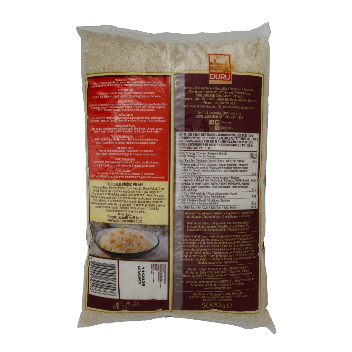 Reis Duru Pilavlık Pirinç | Langkornreis | für perfekte Pilavs | 5 kg DURU
