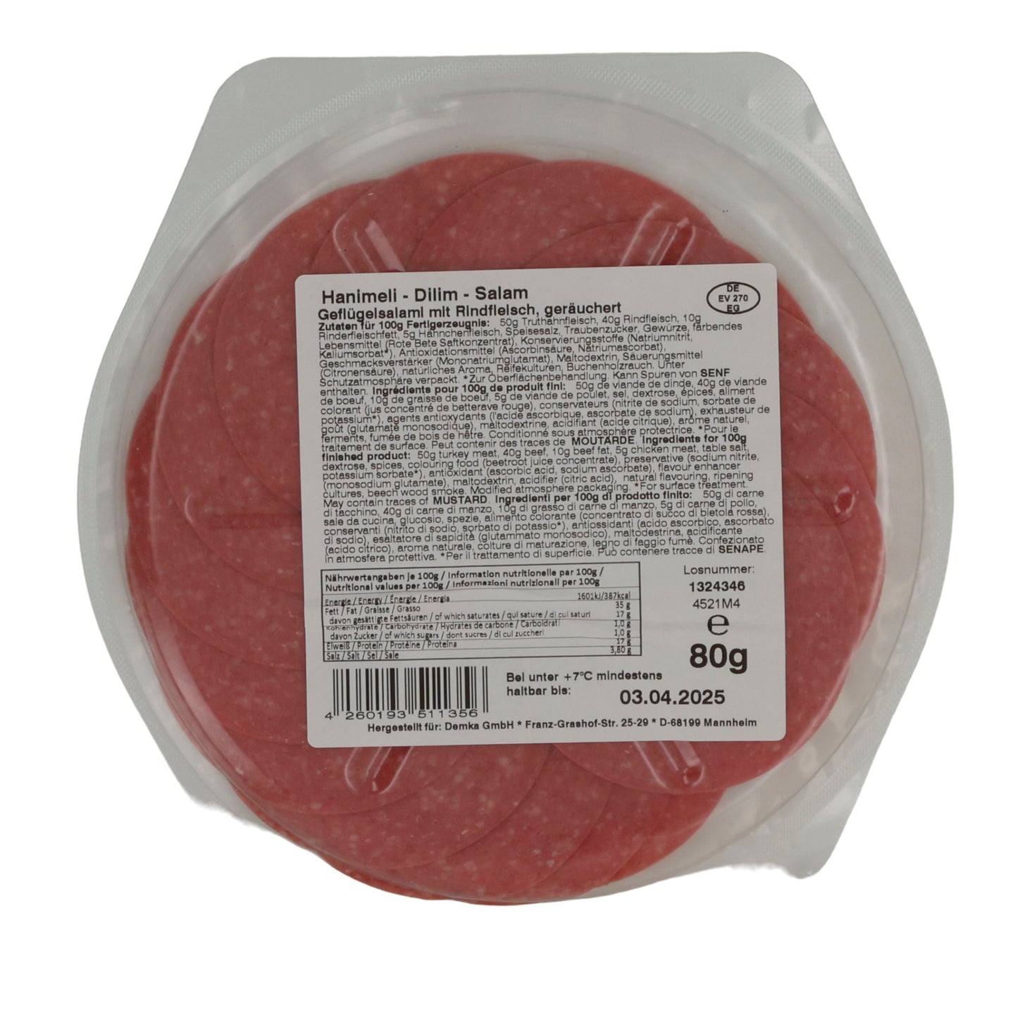 Rindersalami Özyörem Hanumeli Salami | Mit Geflügelfleisch | Geräuchert | 80 g OEZYOEREM