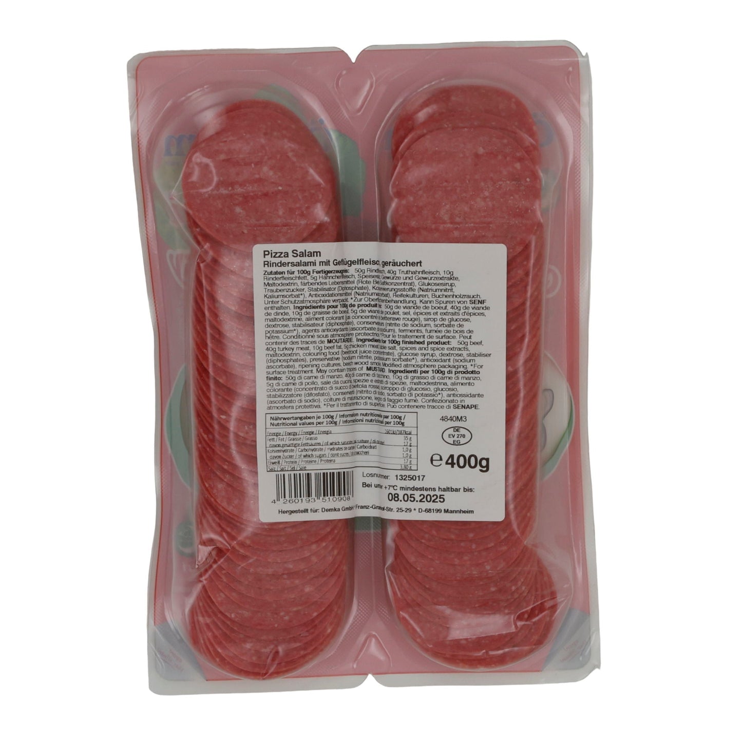 Rindersalami Özyörem Pizza Salami | Halal | Mit Geflügelfleisch, geräuchert | 400 g OEZYOEREM