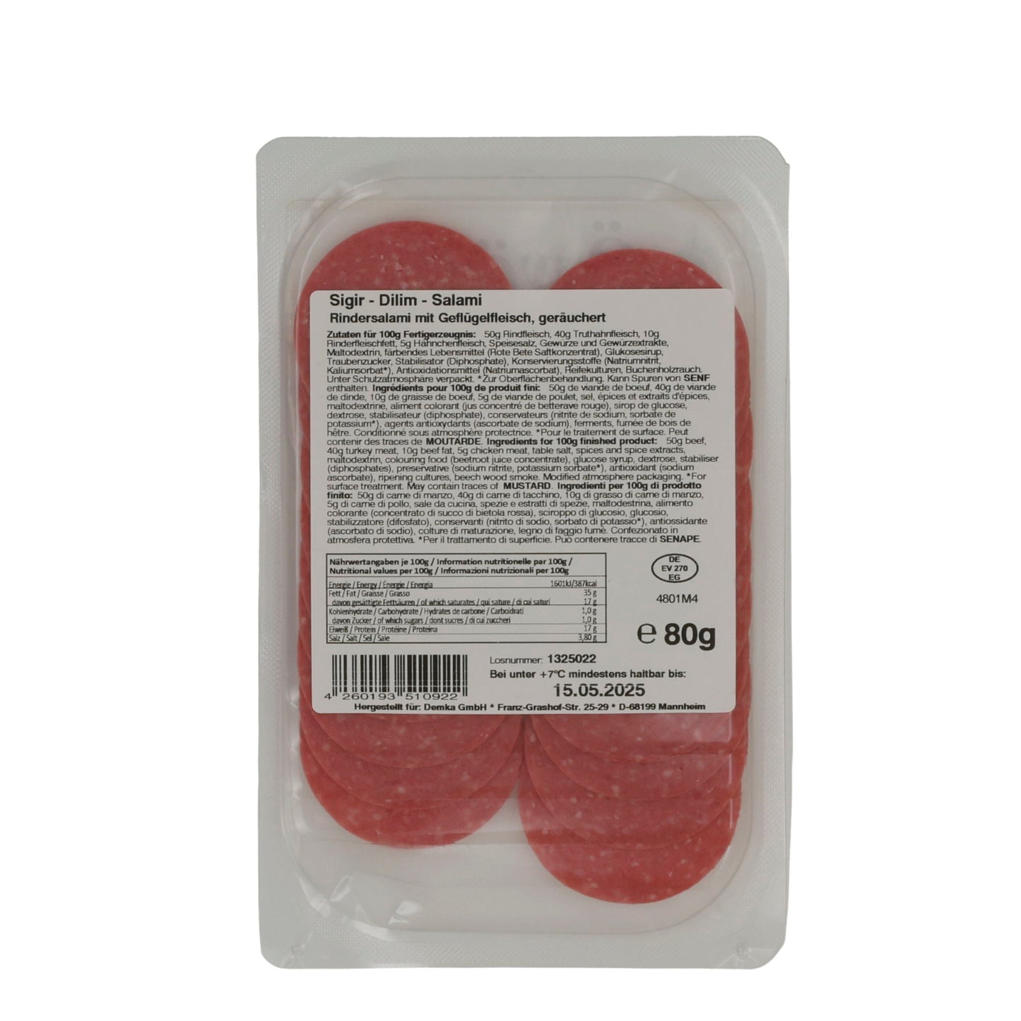 Rindersalami Özyörem Rindersalami | Halal | Mit Geflügelfleisch, geräuchert | 80 g OEZYOEREM