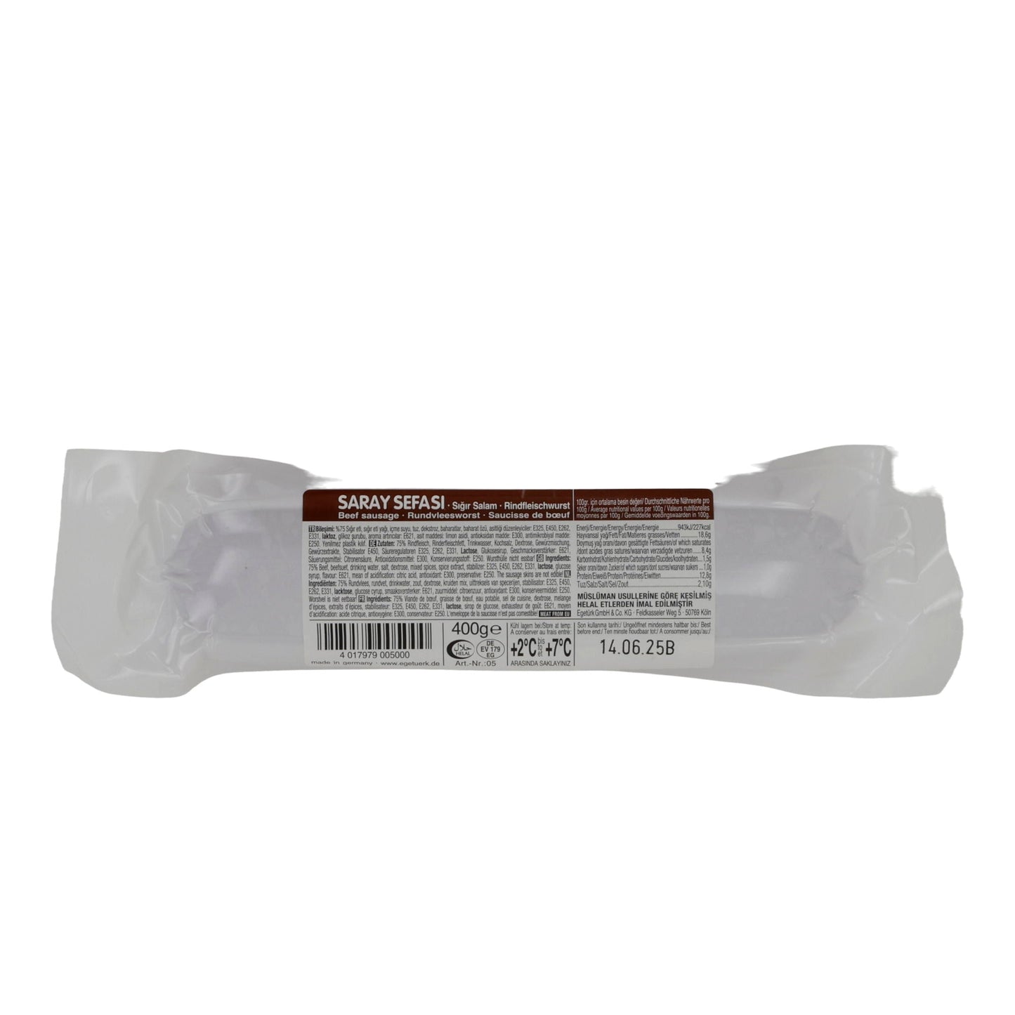 Rindersalami Saray Sefası Egetürk | Würzige Rindfleischwurst | Halal-zertifiziert | 400 g EGETUERK