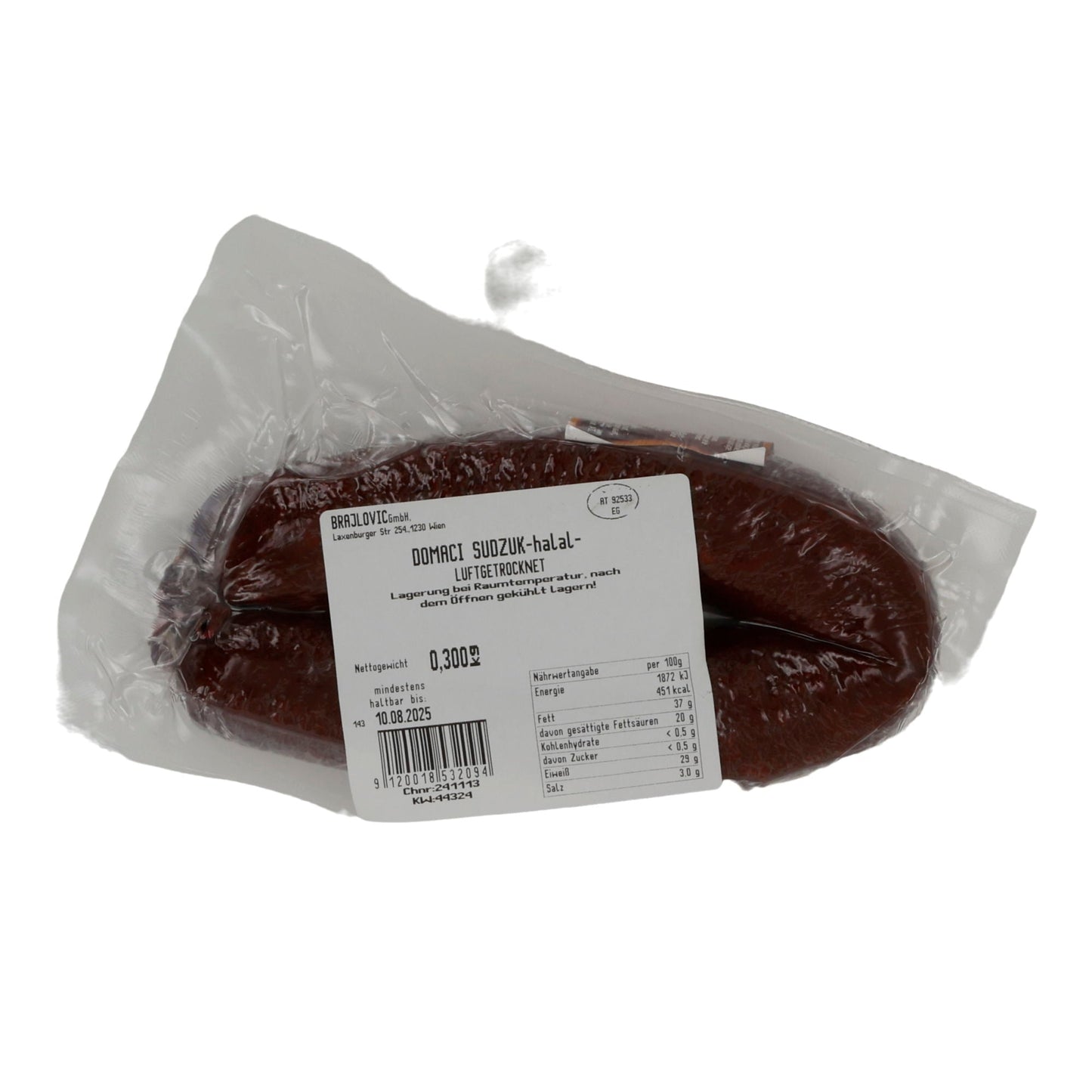 Rinderwurst Brajlović Domaći Sudžuk | Traditionell | Luftgetrocknet | 300 g BRAJLOVIC