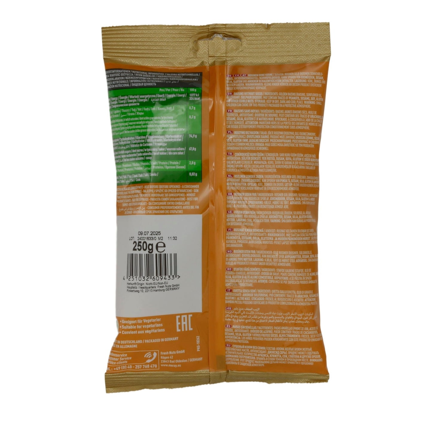 Rosinen Meray | Golden | Natürliche Süße für vielseitigen Genuss | 250 g MERAY