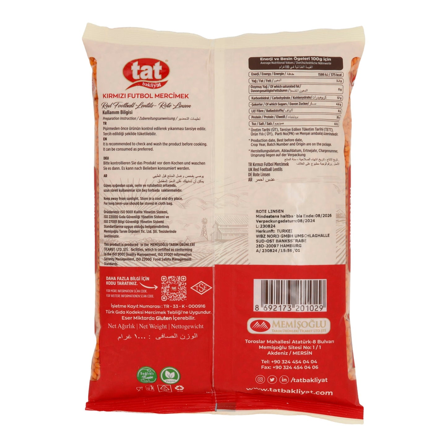 Rote Linsen TAT | Hülsenfrüchte | Proteinreich & ballaststoffreich | 1000 g