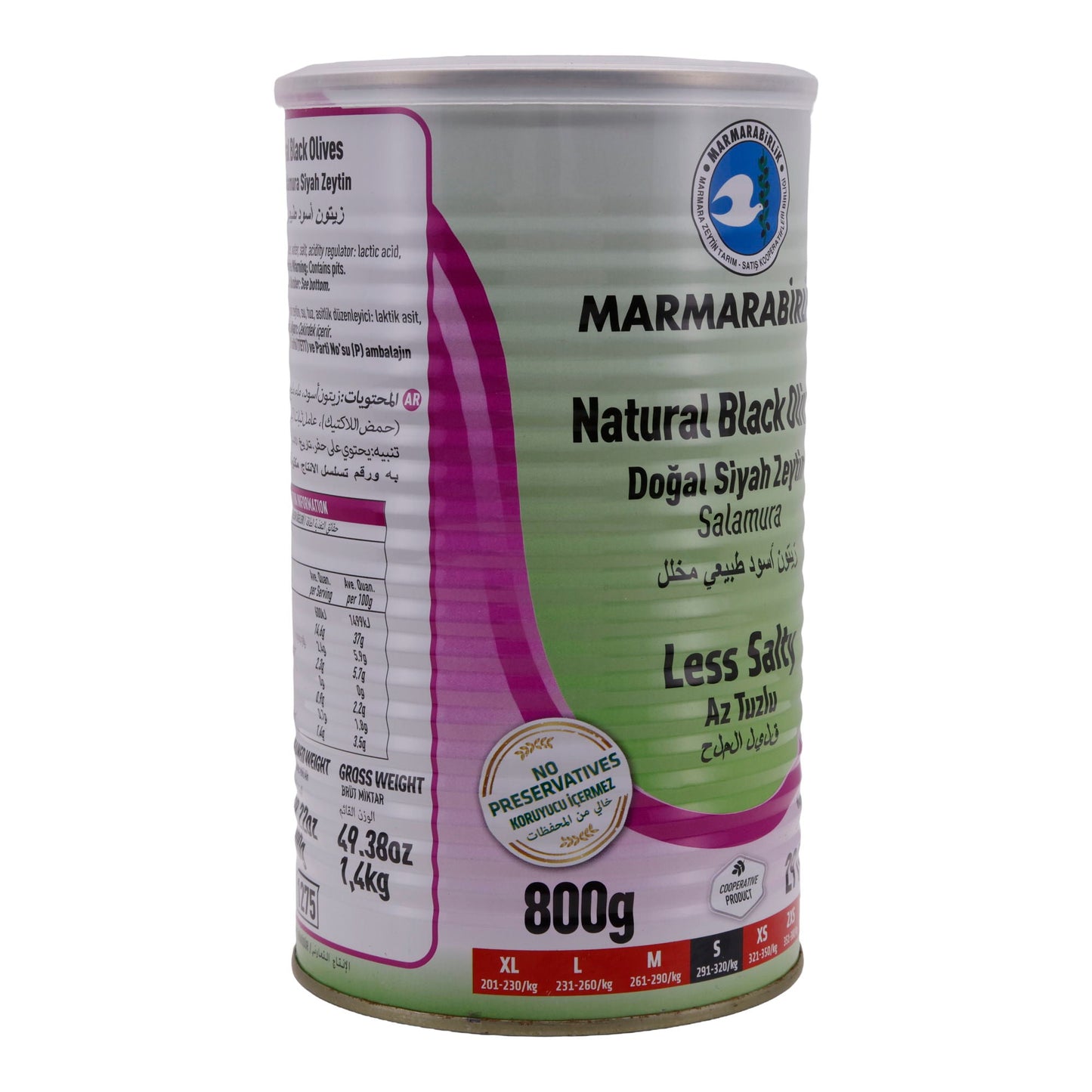 Schwarze Oliven Marmarabirlik | Natuurlijke zwarte olijven | Minder zout, natuurlijke smaak | 800 g blik