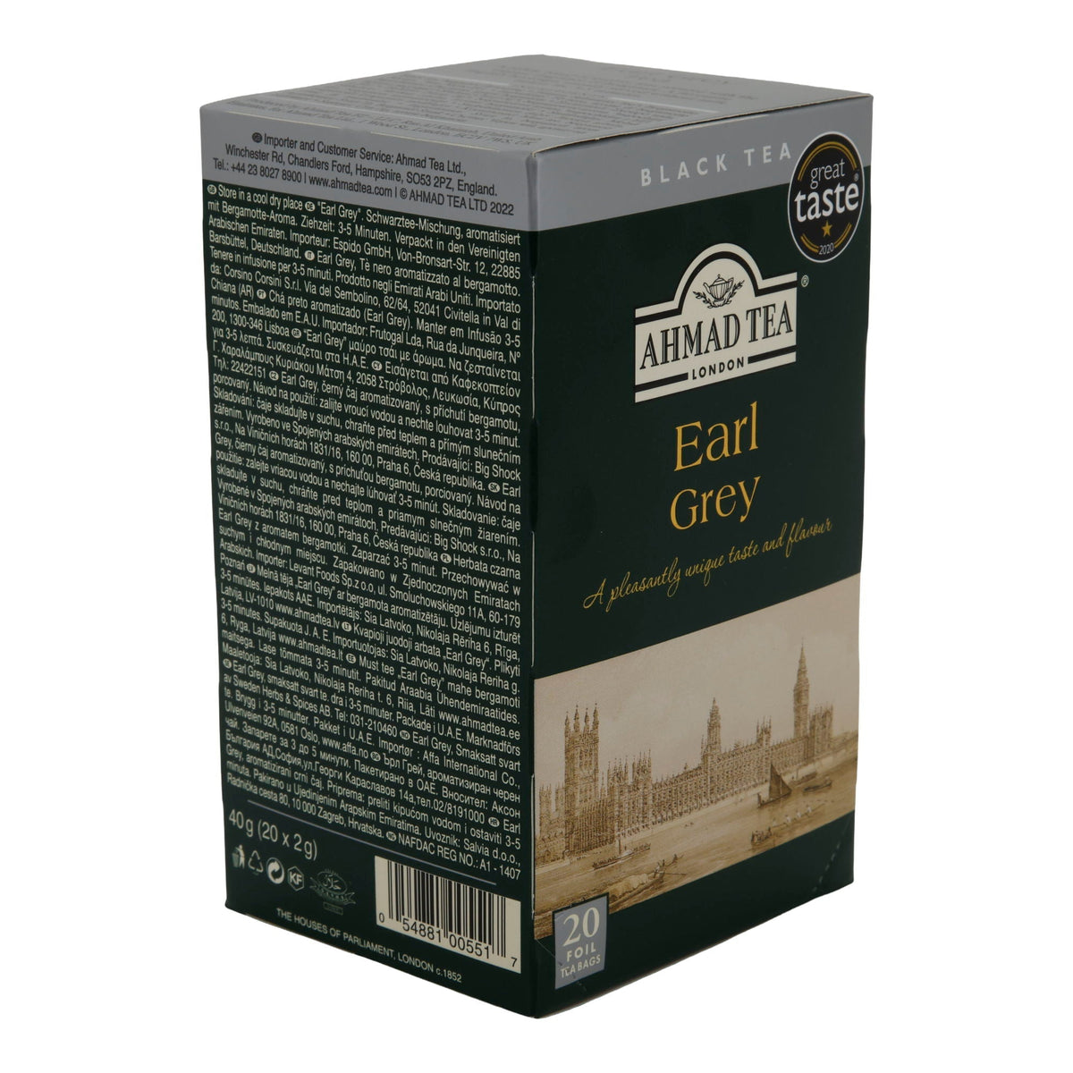 Schwarztee Ahmad Tea | Earl Grey | Klassischer Schwarzer Tee mit Bergamotte-Aroma | 20 Teebeutel AHMAD TEA