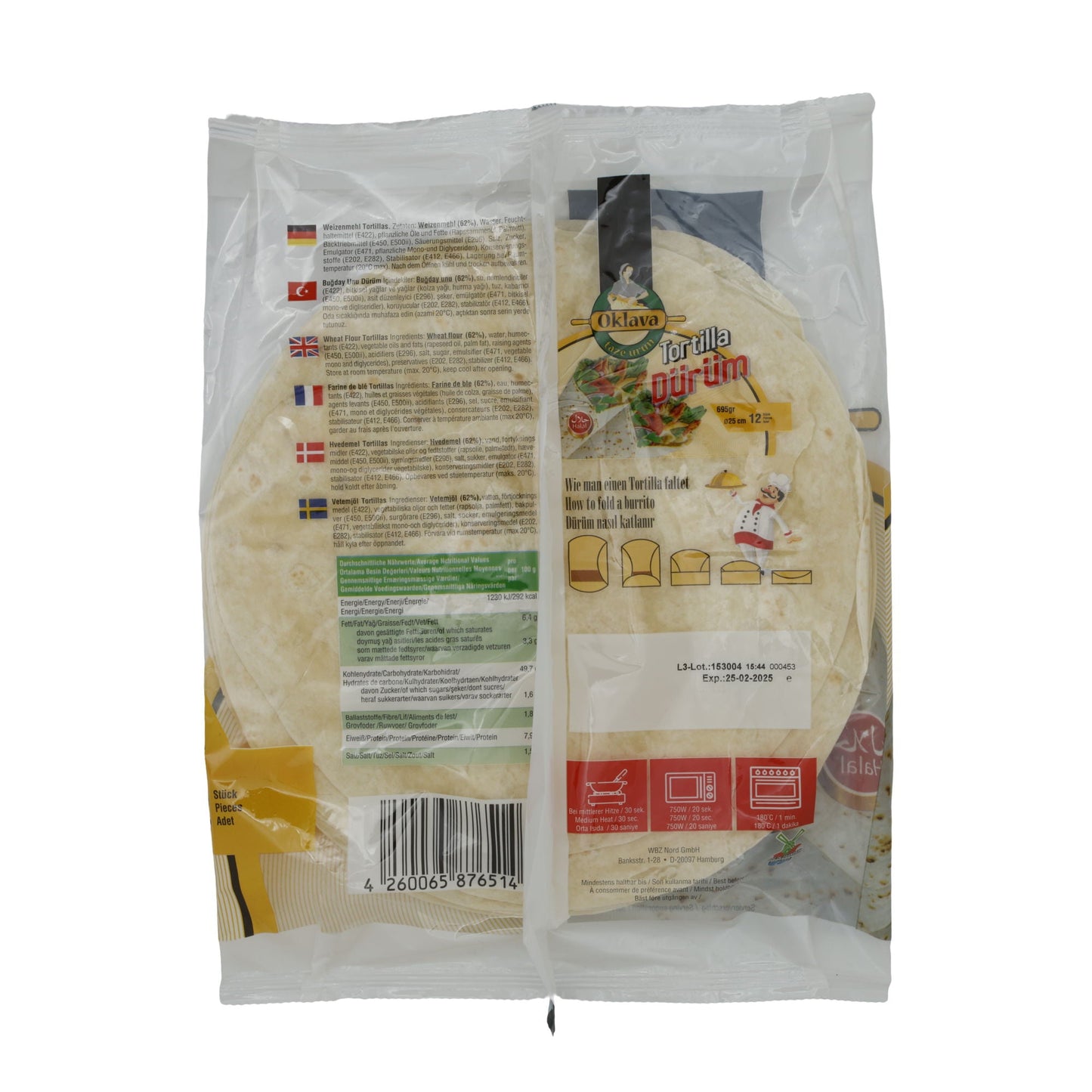 Tortilla Dürüm Oklava | Yumuşak Lavaş Ekmeği | Wrap ve Dürüm için, 25 cm | 12 Adet