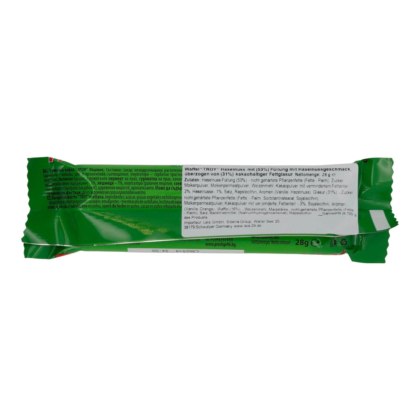 TROY Waffel Haselnuss | Waffelriegel mit Haselnussfüllung & kakaohaltiger Glasur | 28 g BG
