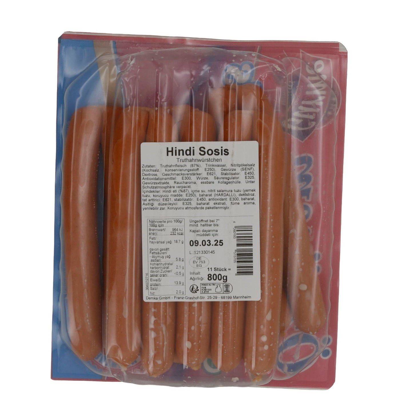 Truthahnwürstchen Özyörem Hindi Sosis | Würzig | Für vielseitigen Genuss | 800 g OEZYOEREM