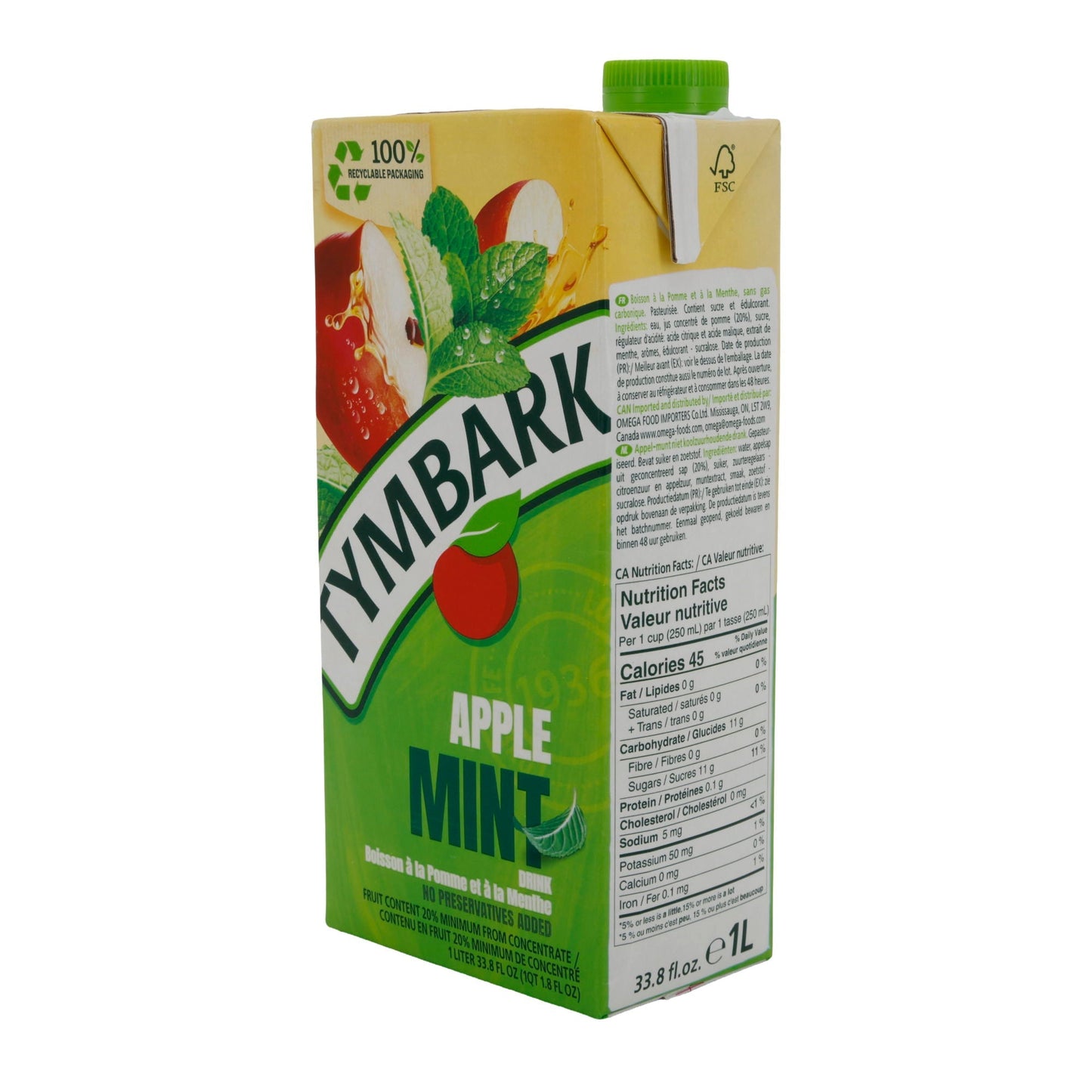 Tymbark | Apfel-Minz-Getränk | 20 % Fruchtgehalt | 1 l PL