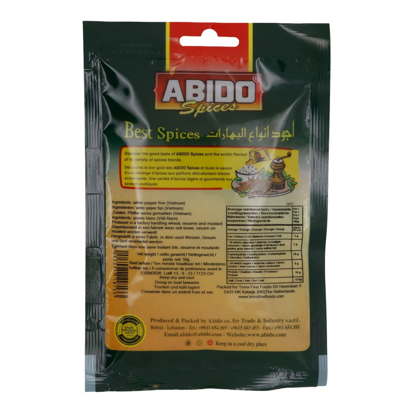 Weißer Pfeffer Abido | Gewürz | gemahlen | 50 g Beutel ABIDO