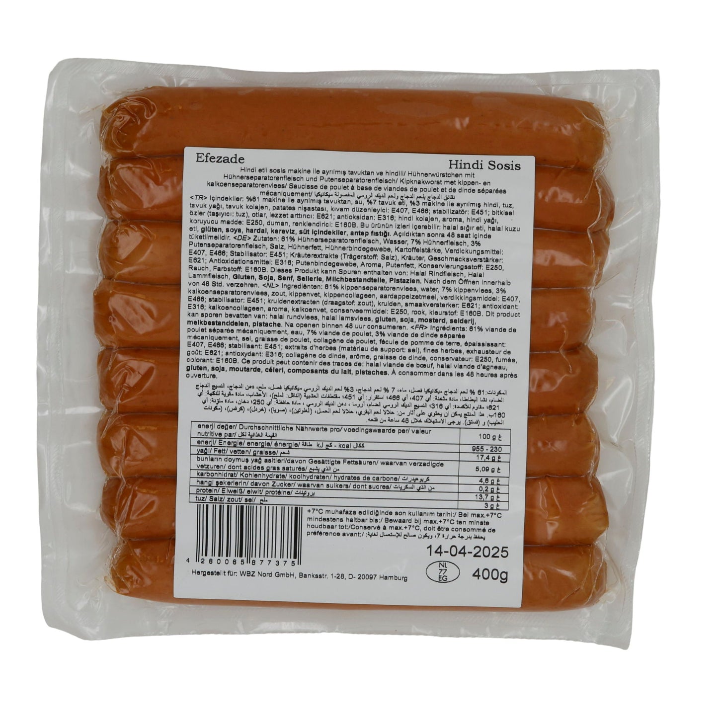 Würstchen Efesade Hindili Tavuk Sosis | Mini-Hähnchenwürstchen | Mit Putenfleisch | 400 g