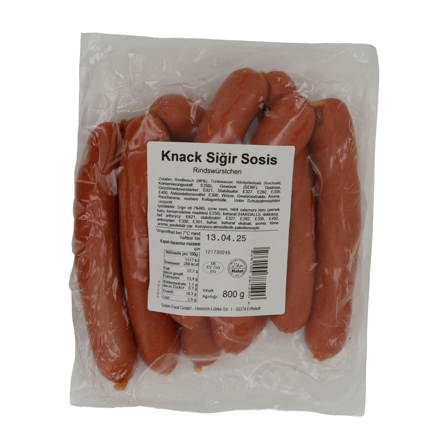 Würstchen Selam | Sığır Knack Sosis | Halal-Rindswürstchen, würzig | 800 g SELAM